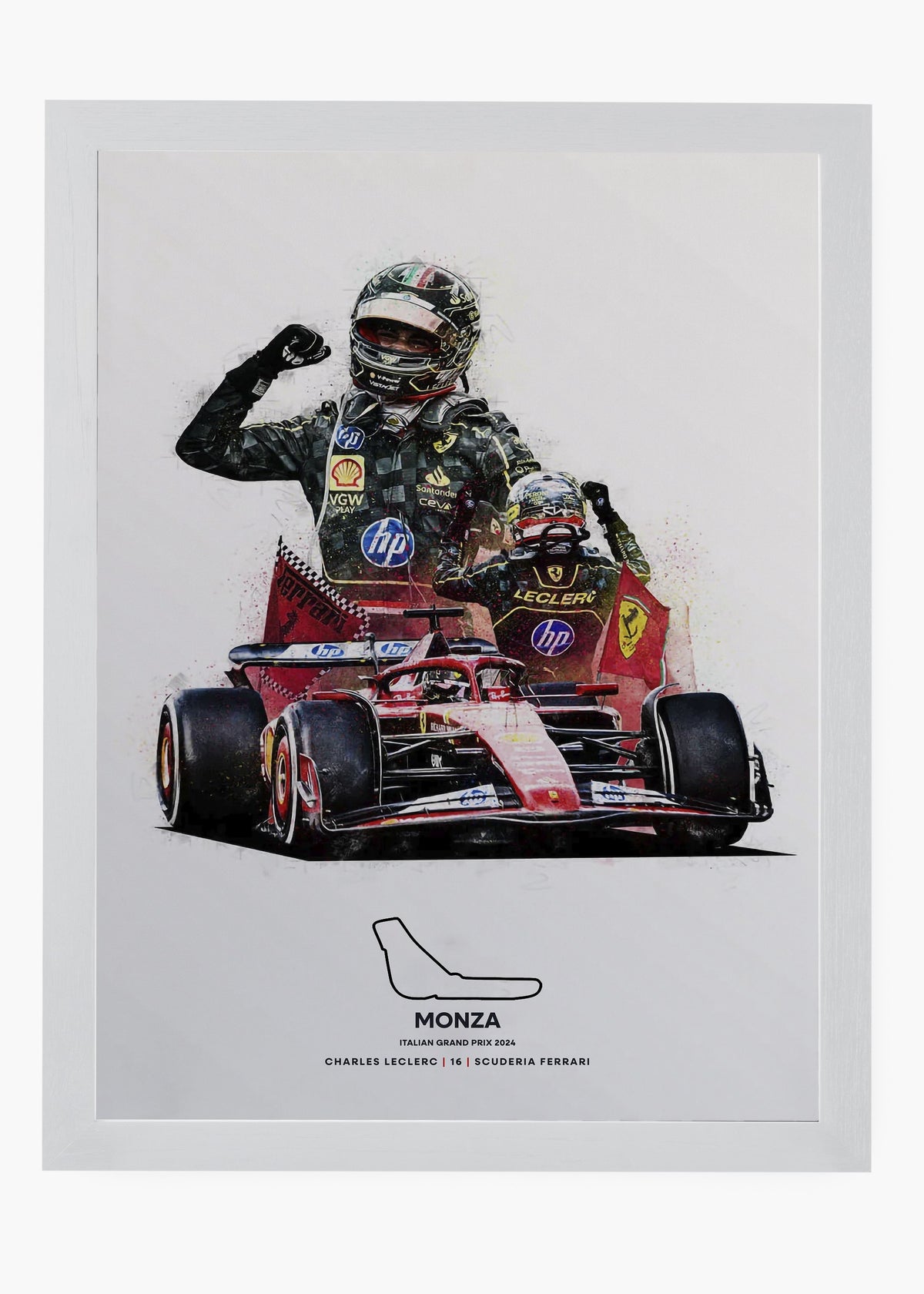 Quadro decorativo Charles Leclerc Monza 2024 — arte de automobilismo para parede | Cübe Quadros