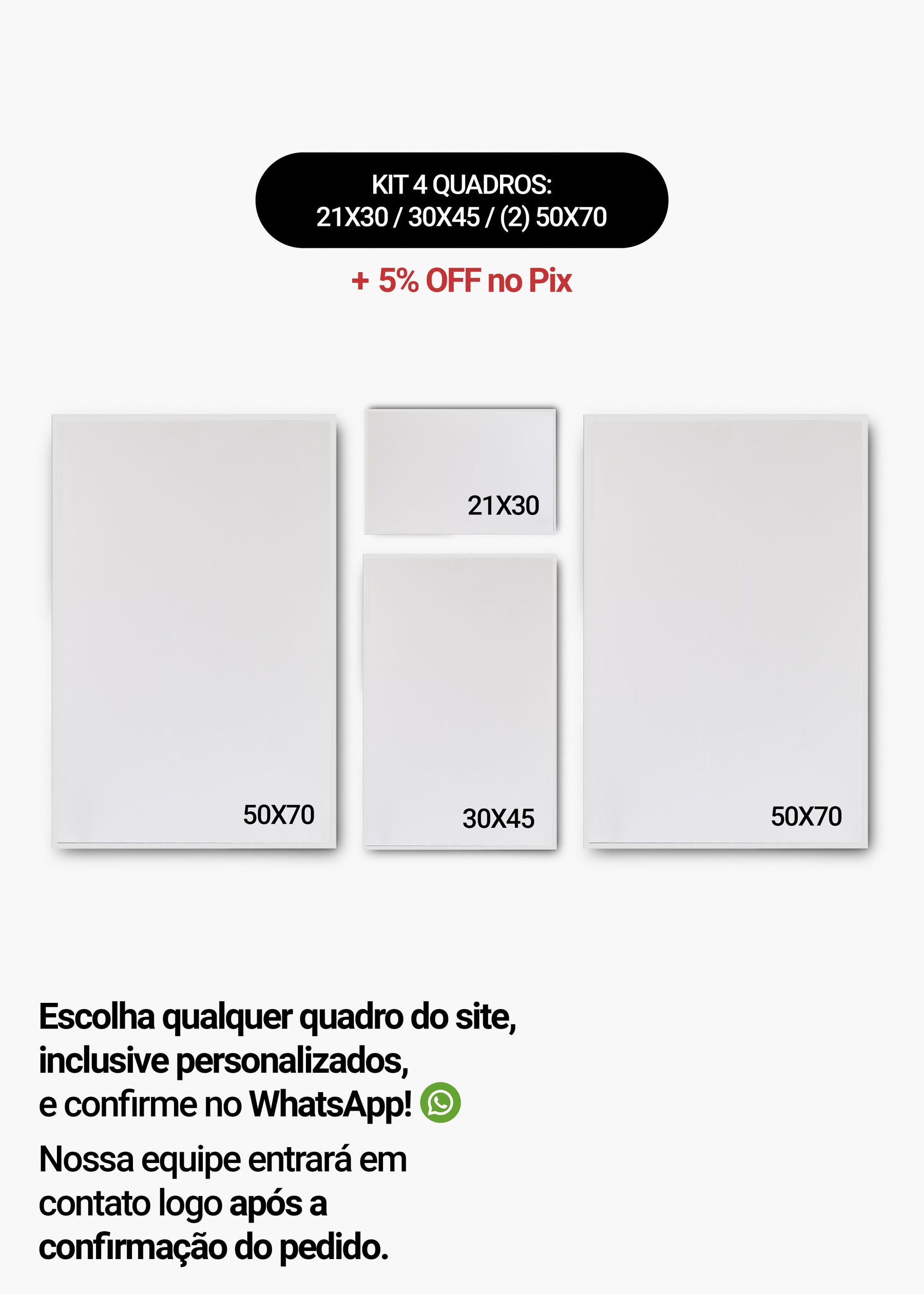 KIT 4 Quadros - Mix de Tamanhos (21x30 + 30x45 + 2un 50x70)