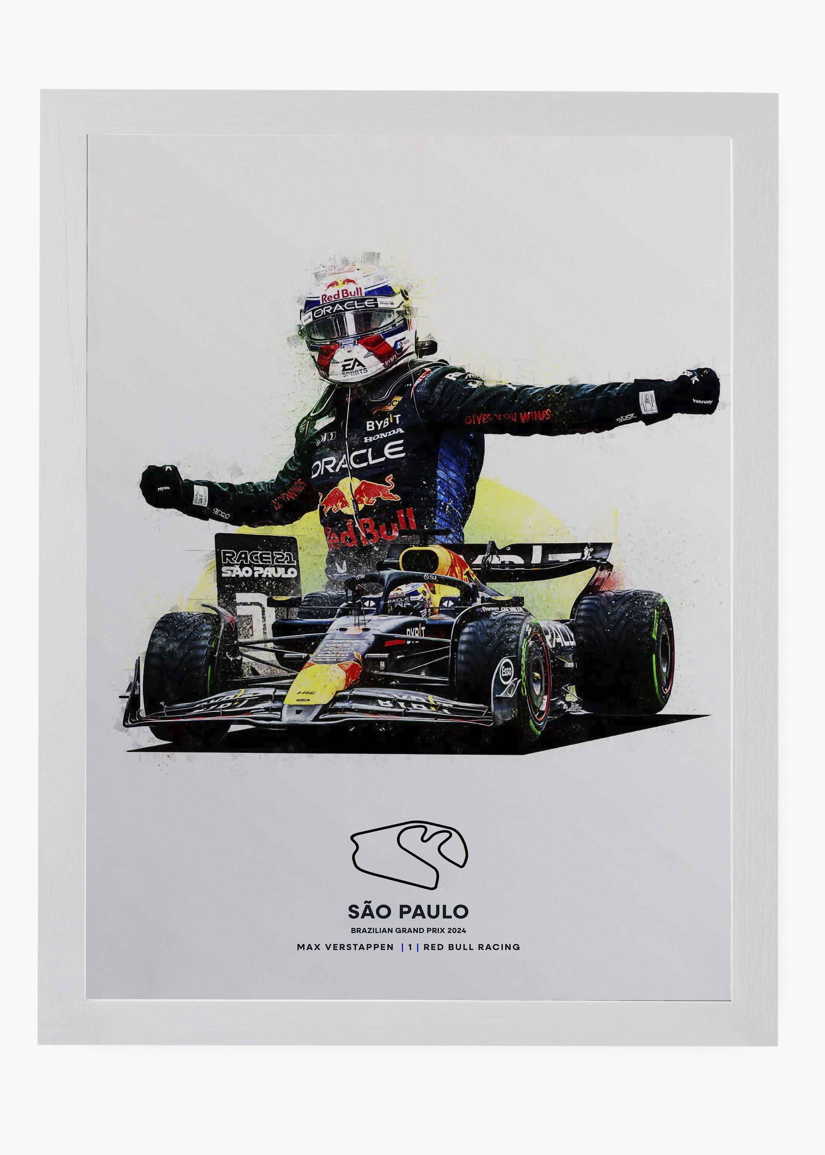 Quadro decorativo Max Verstappen São Paulo 2024 — arte de automobilismo para parede | Cübe Quadros