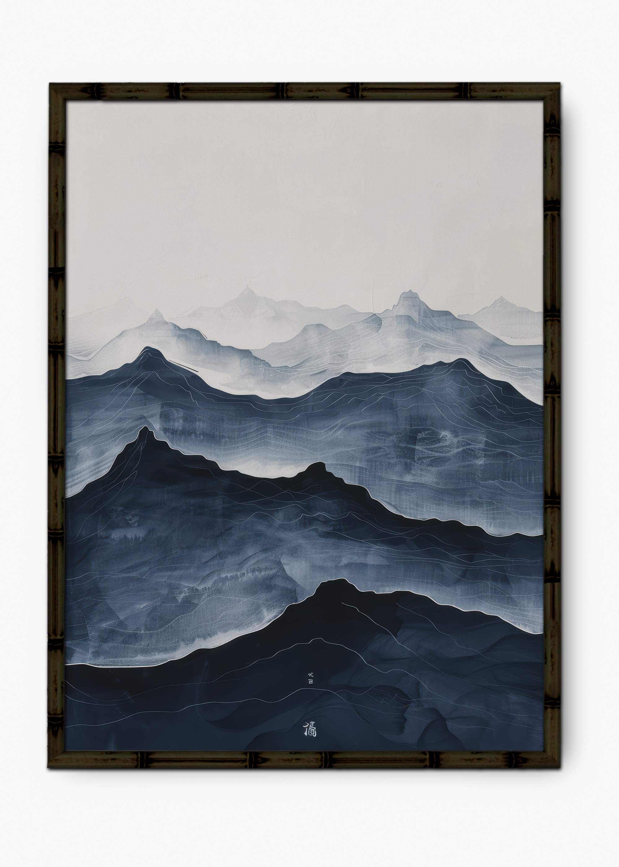 Quadro Japonês Blue Mountains Edição Especial Bamboo - Moldura Preto