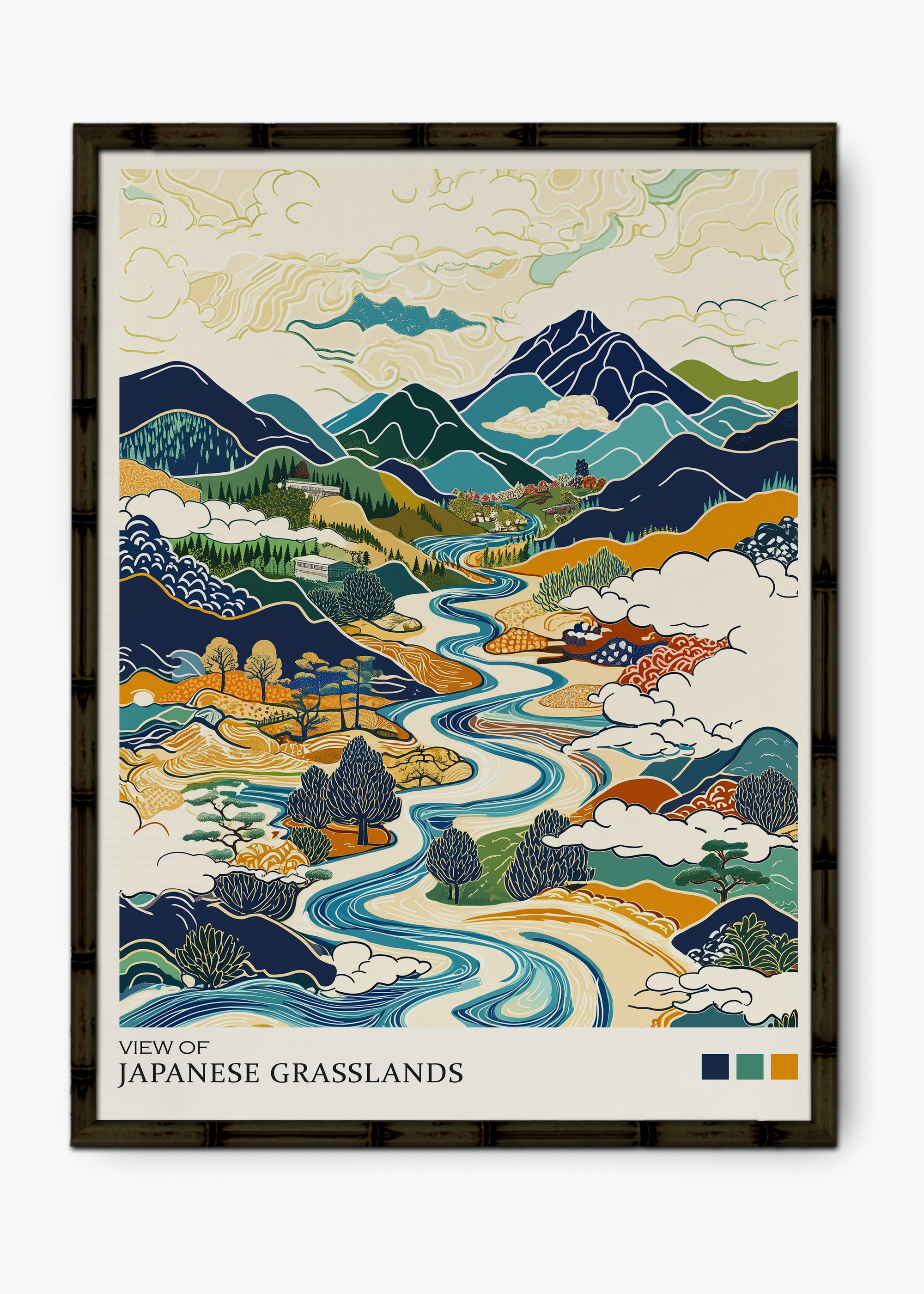 Quadro Japonês GrassLands Edição Especial Bamboo - Moldura Preto