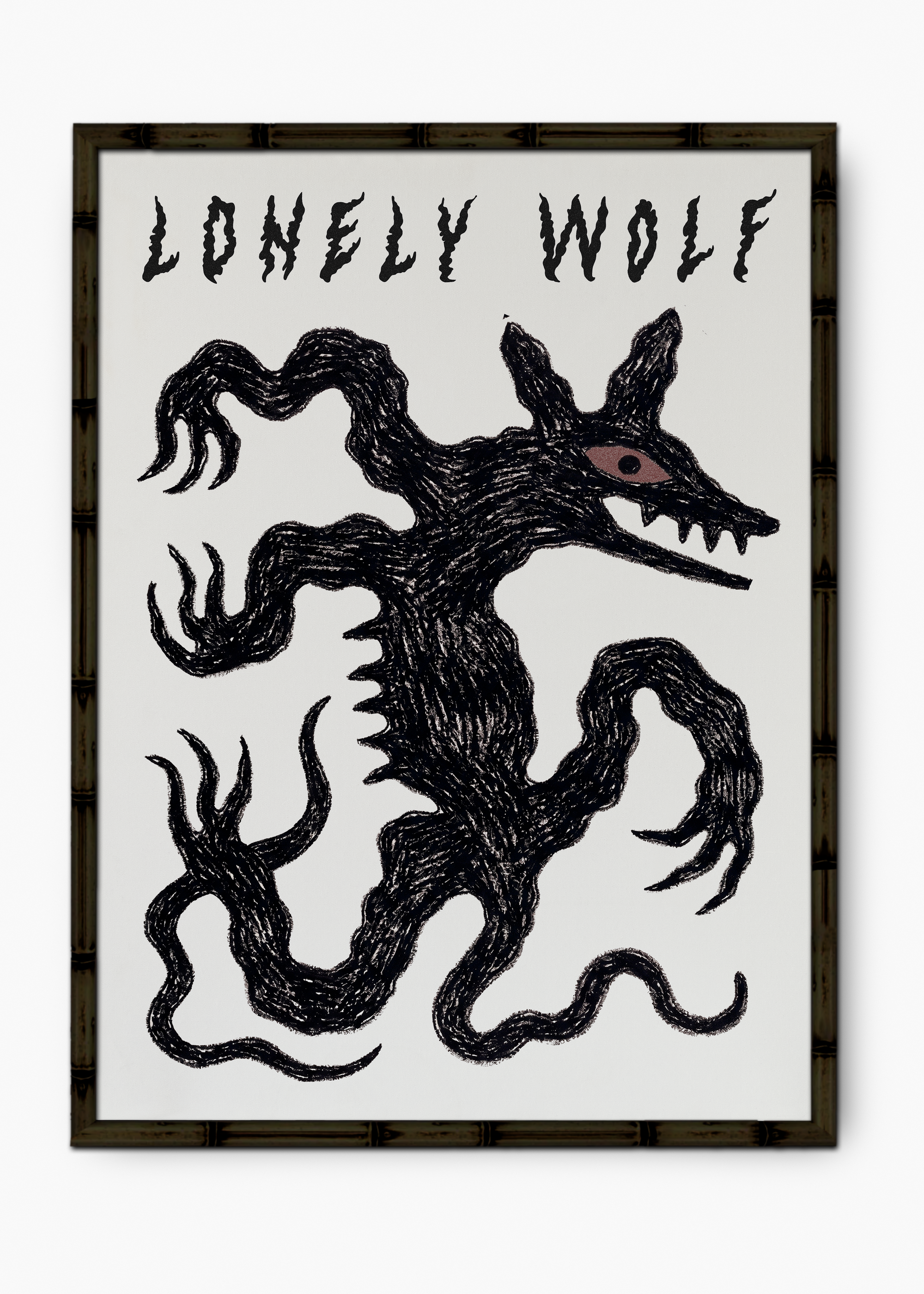 Quadro Lonely Wolf Edição Especial Bamboo - Moldura Preto