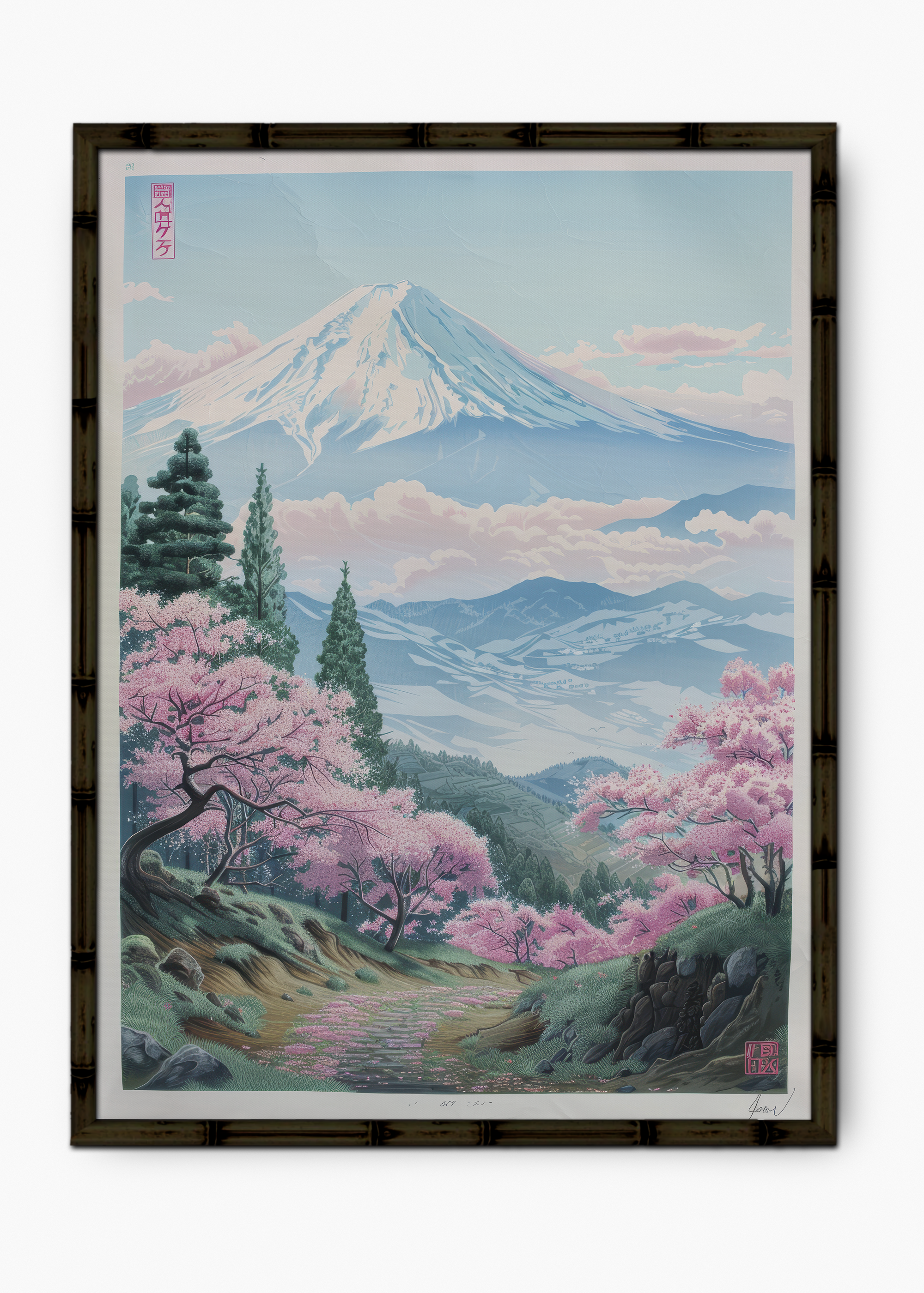 Quadro Japonês The Haru Road Edição Especial Bamboo - Moldura Preto