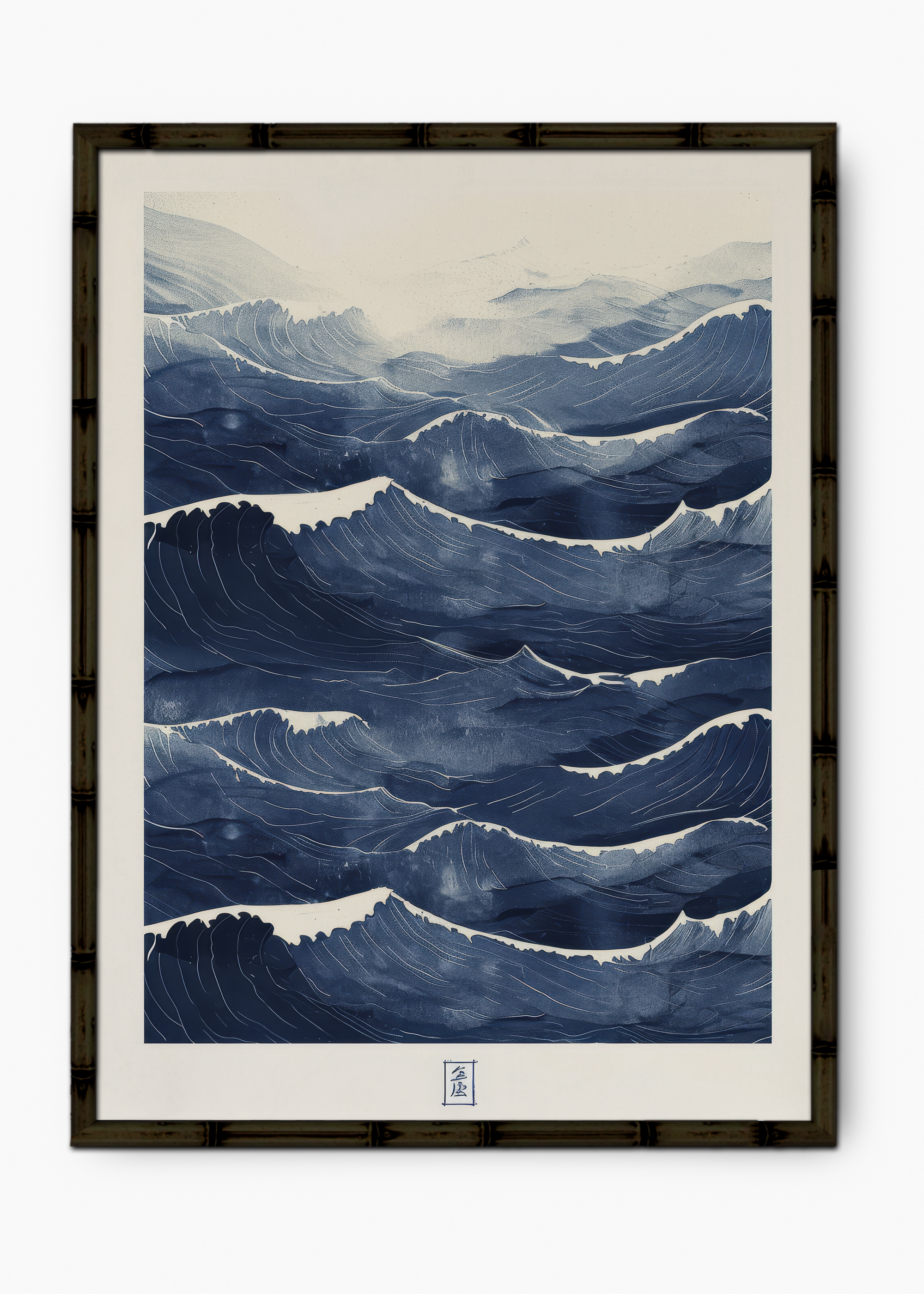 Quadro Japonês The Blue Waves Edição Especial Bamboo - Moldura Preto