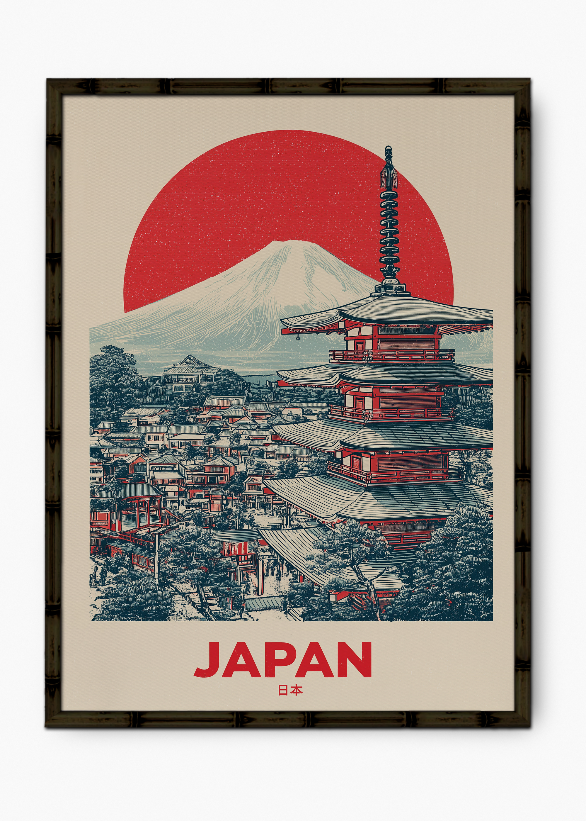 Quadro Japonês Land Edição Especial Bamboo - Moldura Preto