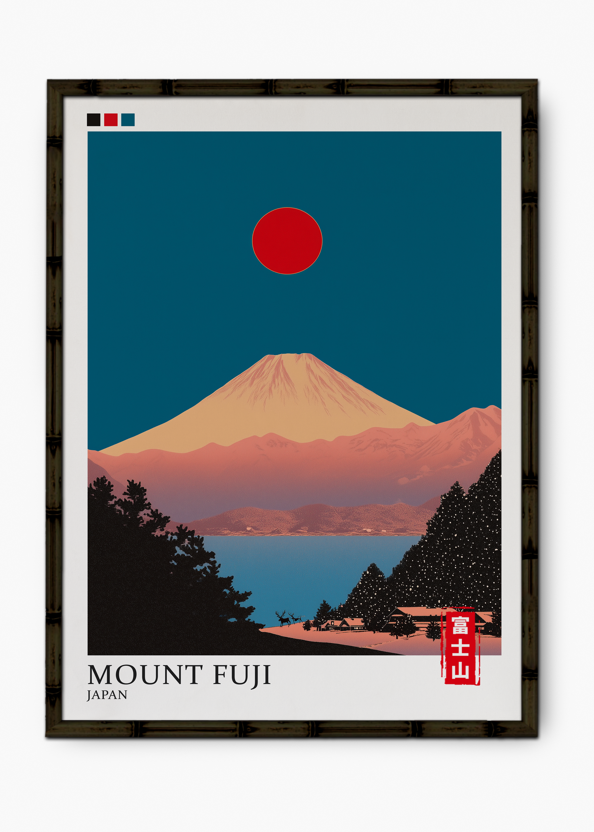 Quadro Japonês Mount Fuji Edição Especial Bamboo - Moldura Preto
