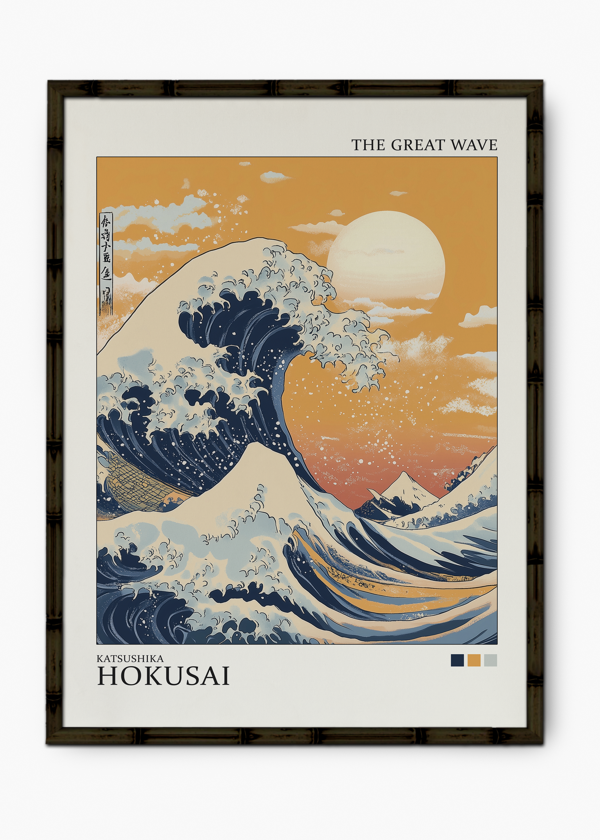 Quadro Japonês Hokusai Wave Edição Especial Bamboo - Moldura Preto