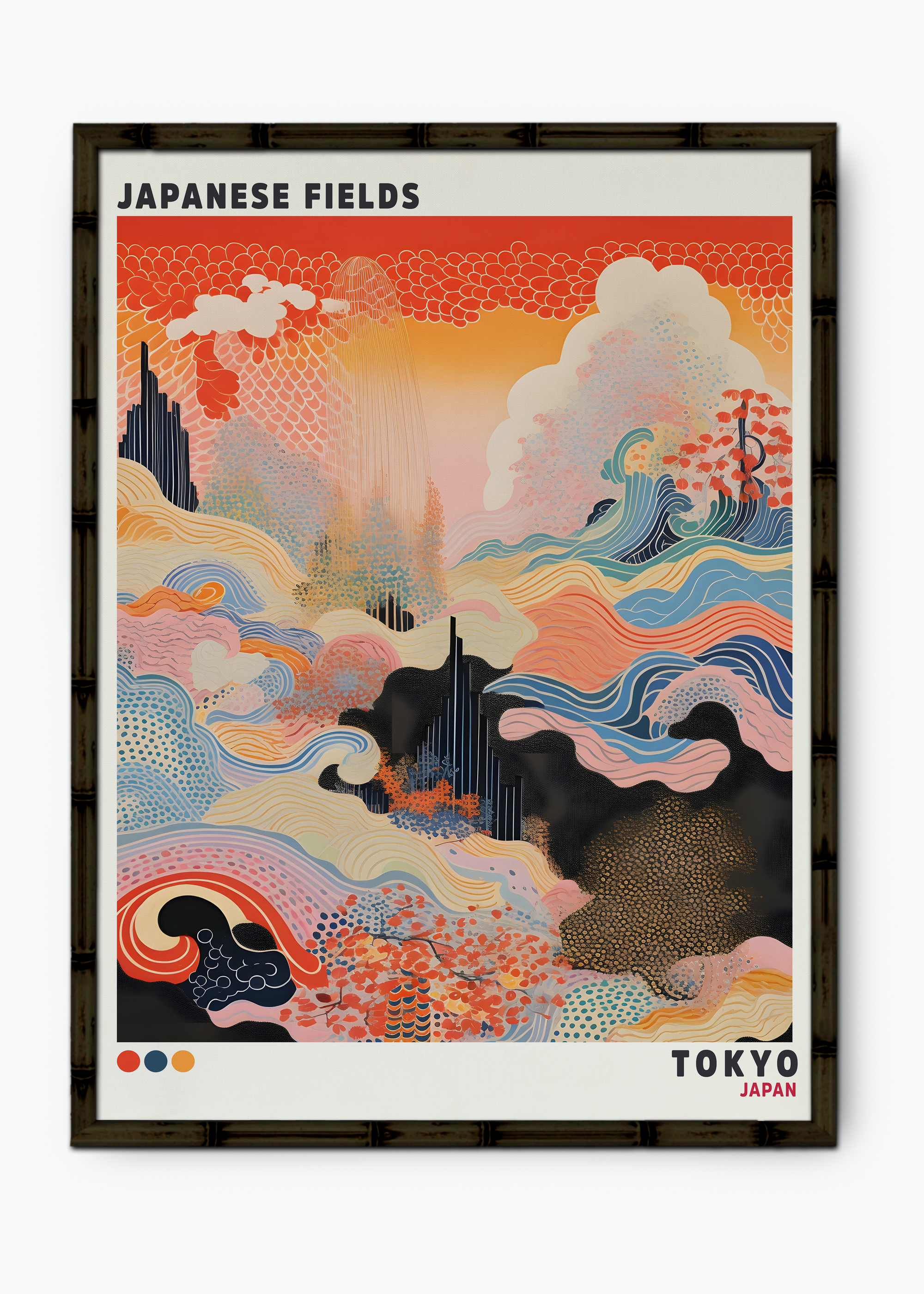 Quadro Japonês Fields Edição Especial Bamboo - Moldura Preto