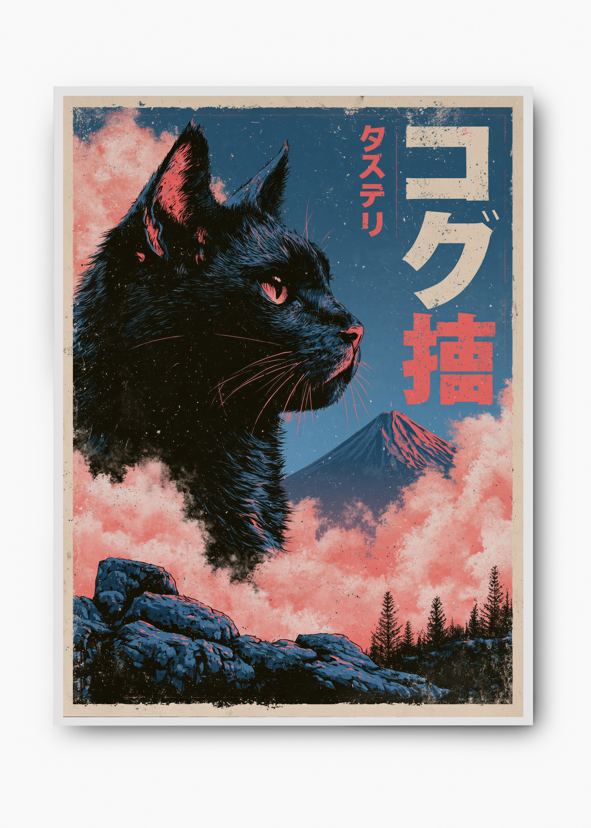 Quadro Japonês Cat at Fuji - 2
