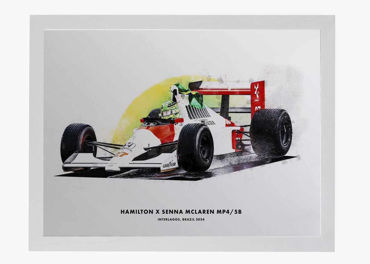 Quadro decorativo Lewis Hamilton McLaren MP4/4 Brasil 2024 — arte de automobilismo para parede | Cübe Quadros