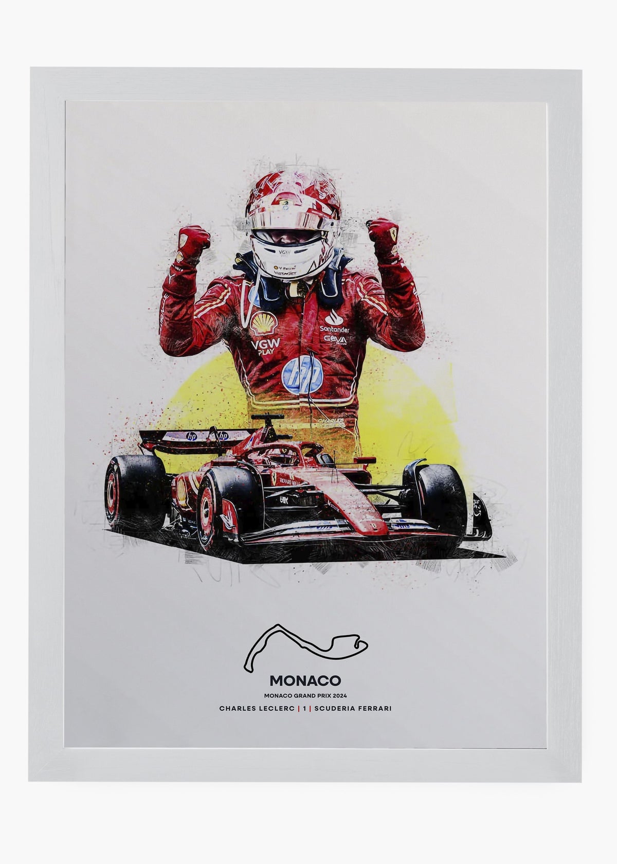 Quadro decorativo Charles Leclerc Mônaco 2024 — arte de automobilismo para parede | Cübe Quadros