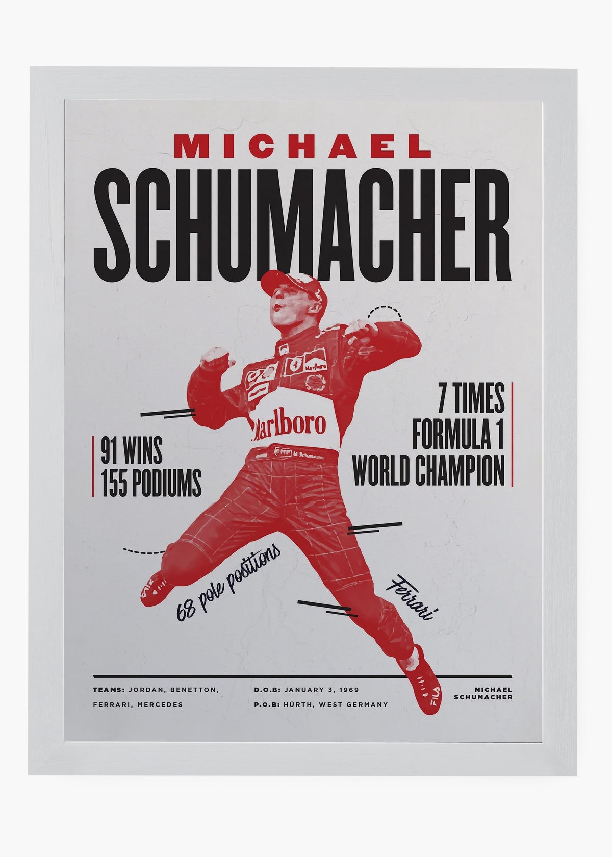 Quadro decorativo Michael Schumacher — arte de automobilismo para parede | Cübe Quadros