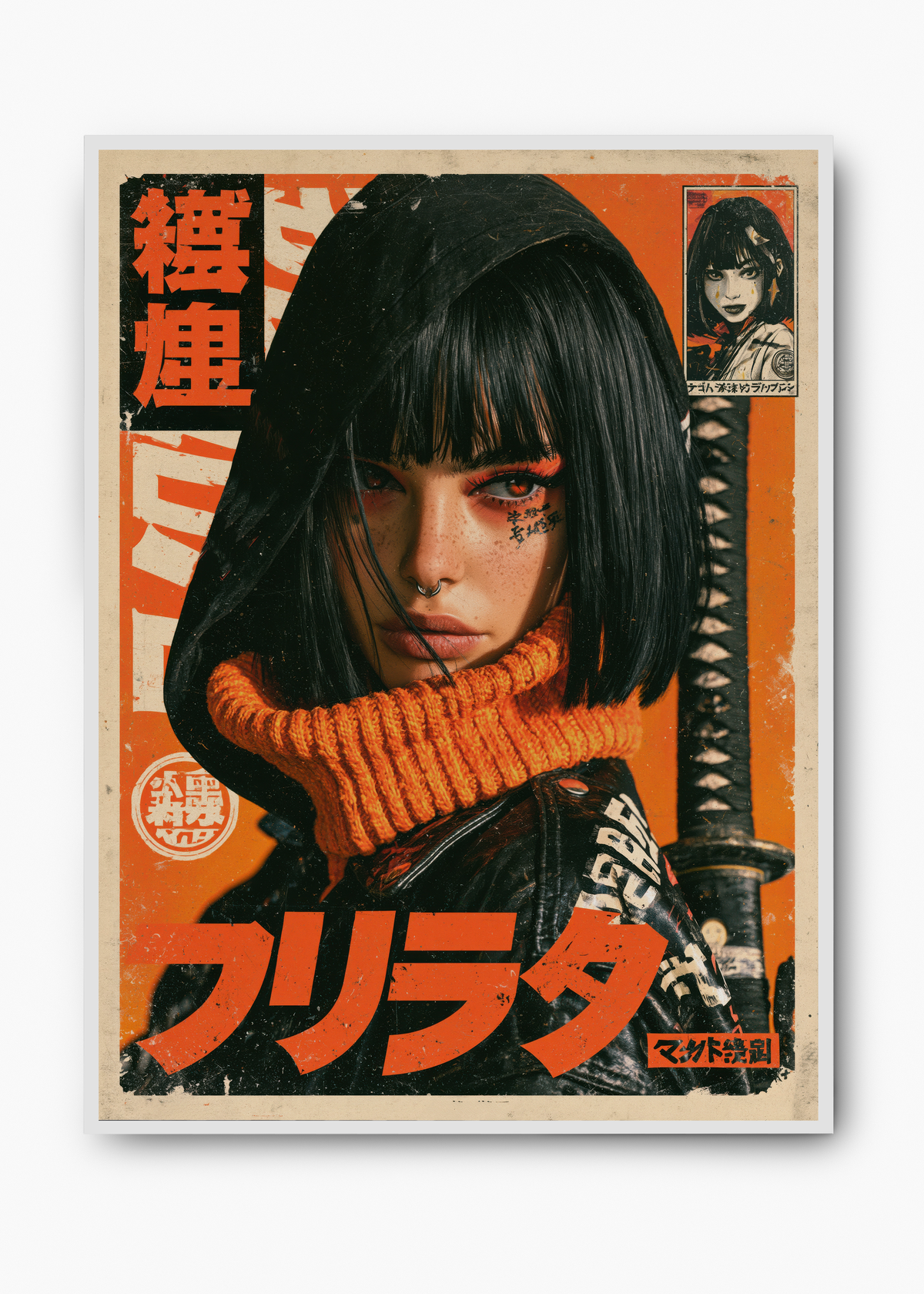 Quadro Japonês Guerreira Laranja - 2