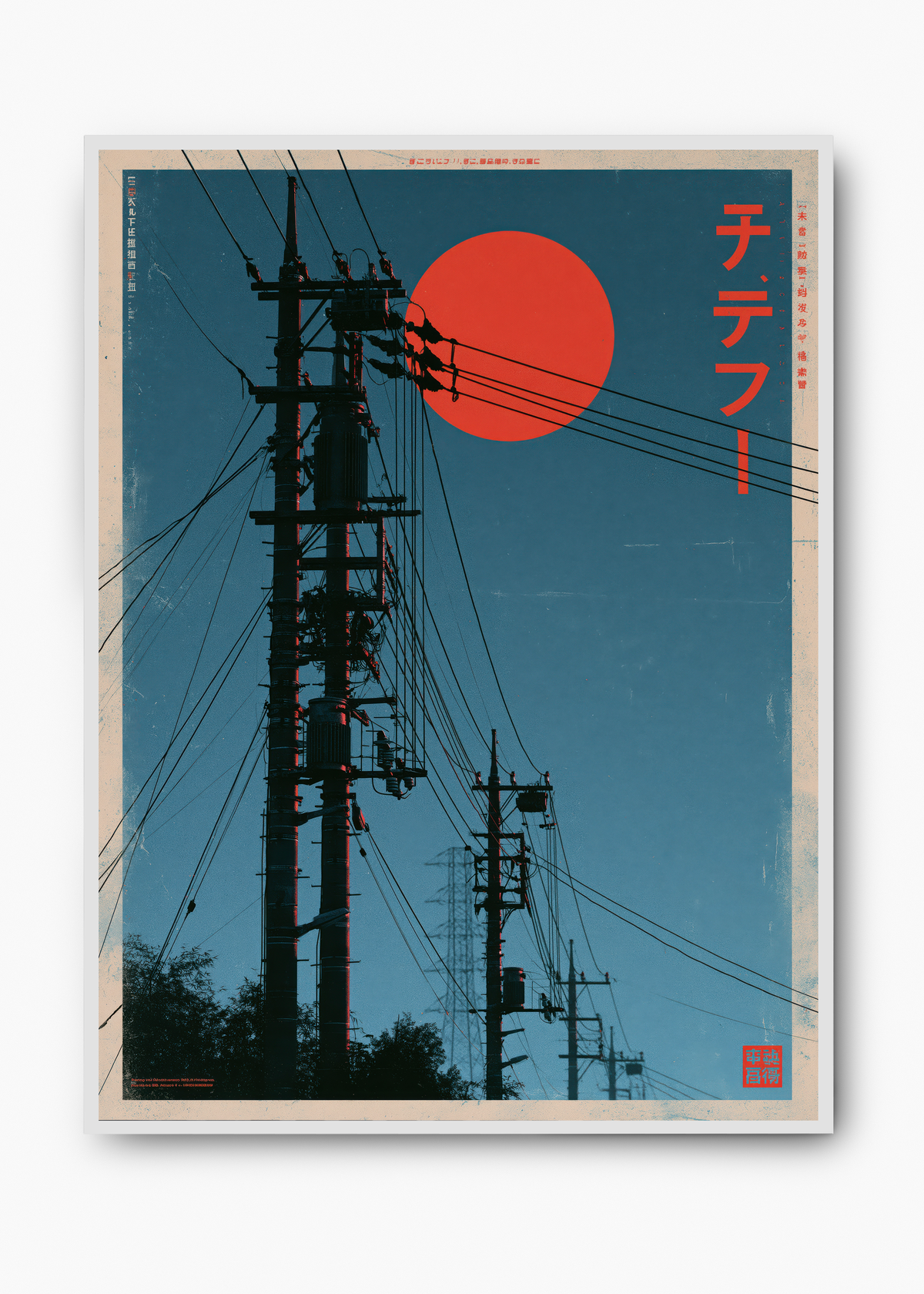 Quadro Japonês Red Sun Wires - 2