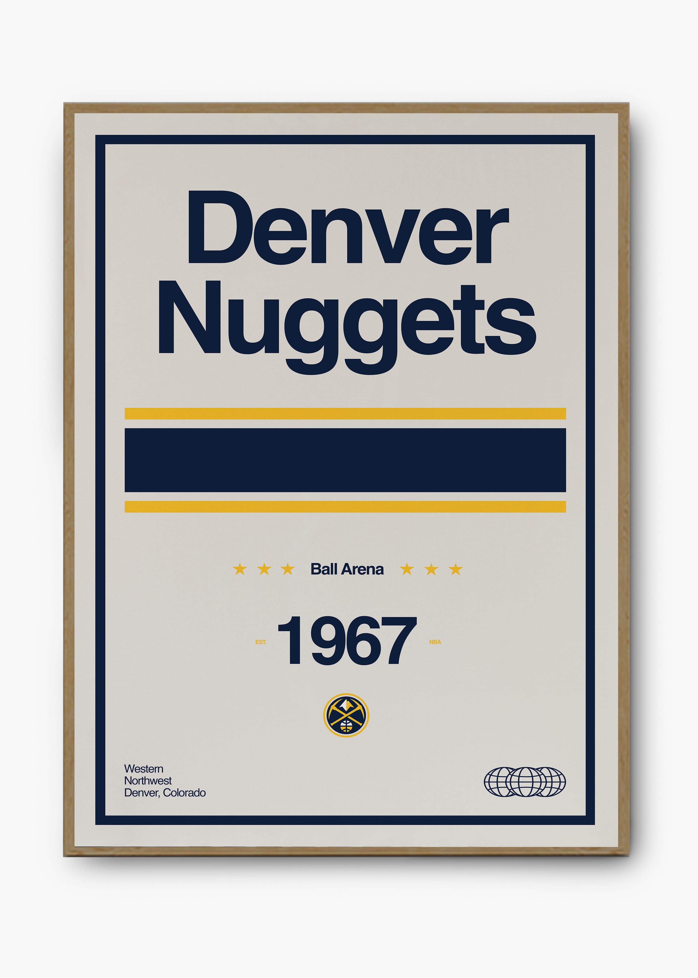 Quadro decorativo NBA Denver Nuggets — arte de basquete para parede | Cübe Quadros