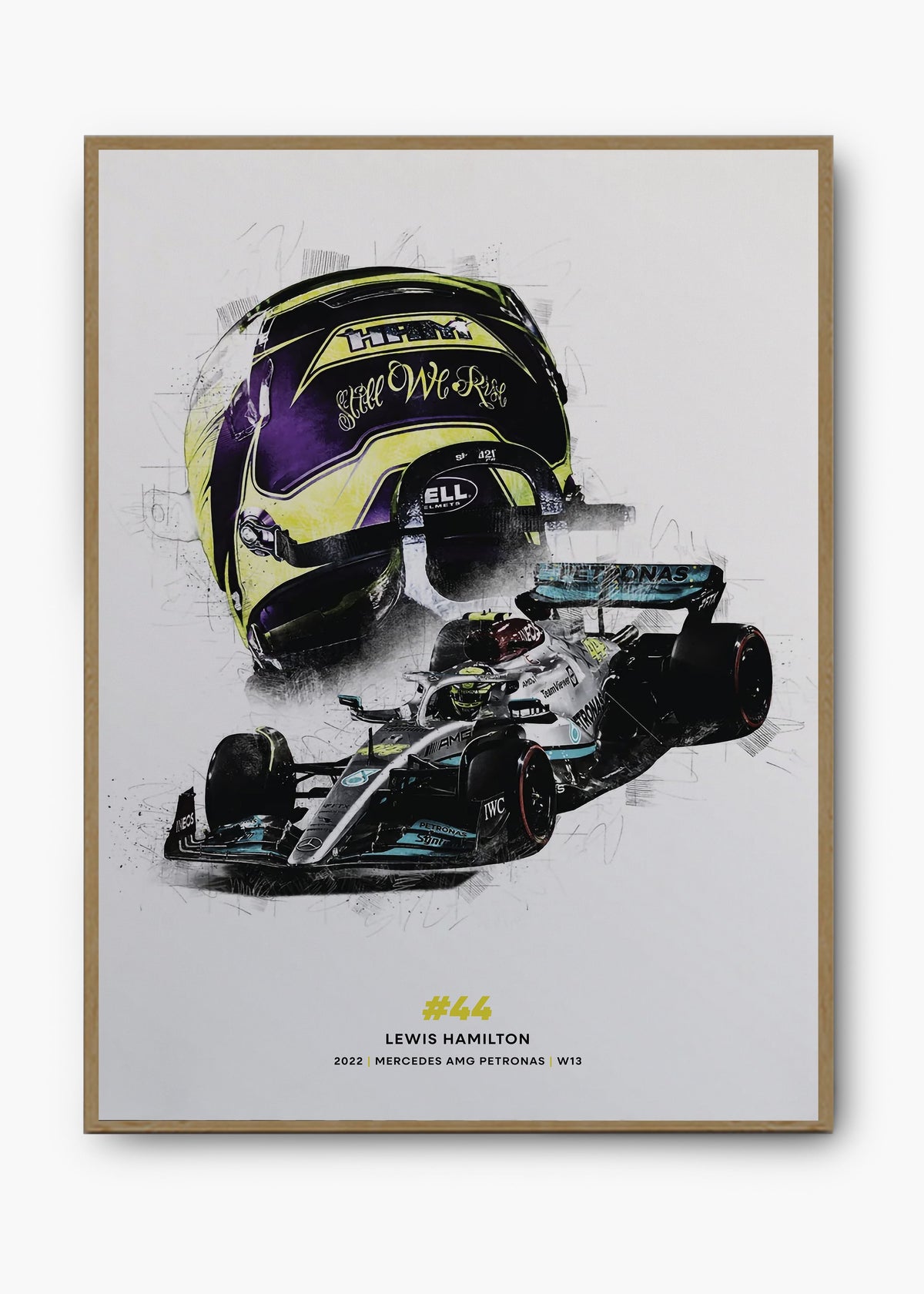 Quadro decorativo Lewis Hamilton Still We Rise — arte de automobilismo para parede | Cübe Quadros