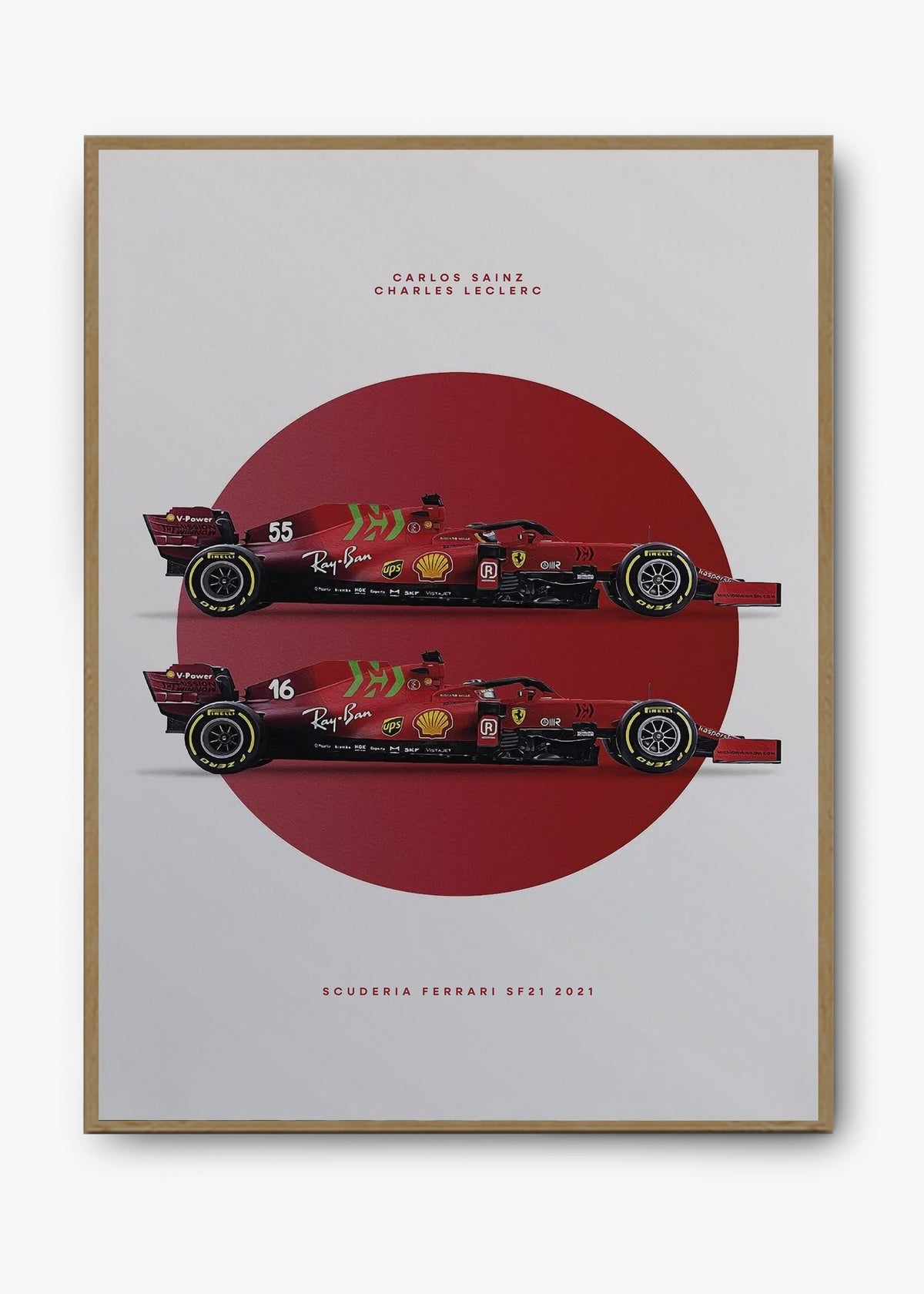 Quadro decorativo Scuderia Ferrari SF21 Leclerc e Sainz — arte de automobilismo para parede | Cübe Quadros