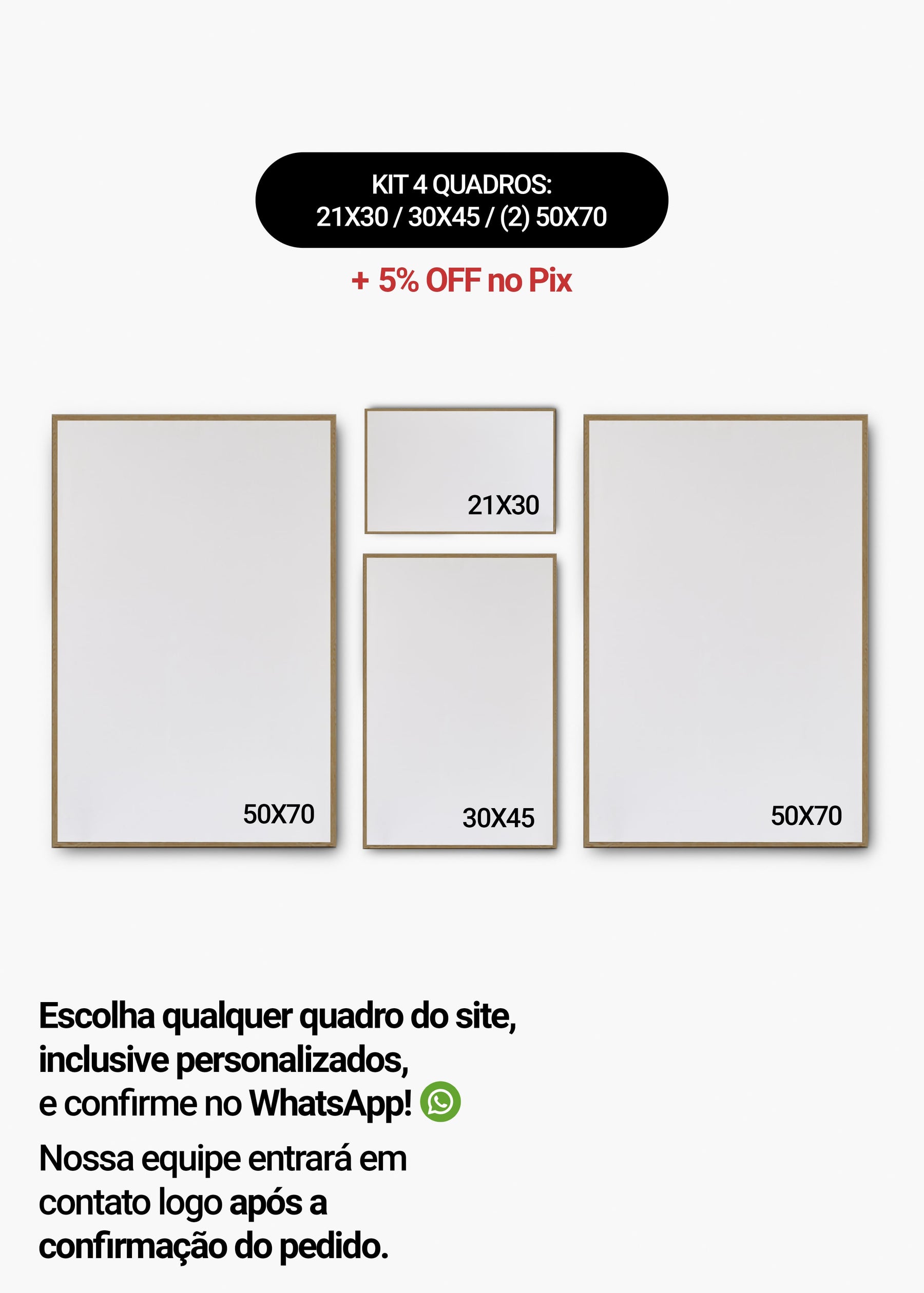 KIT 4 Quadros - Mix de Tamanhos (21x30 + 30x45 + 2un 50x70)