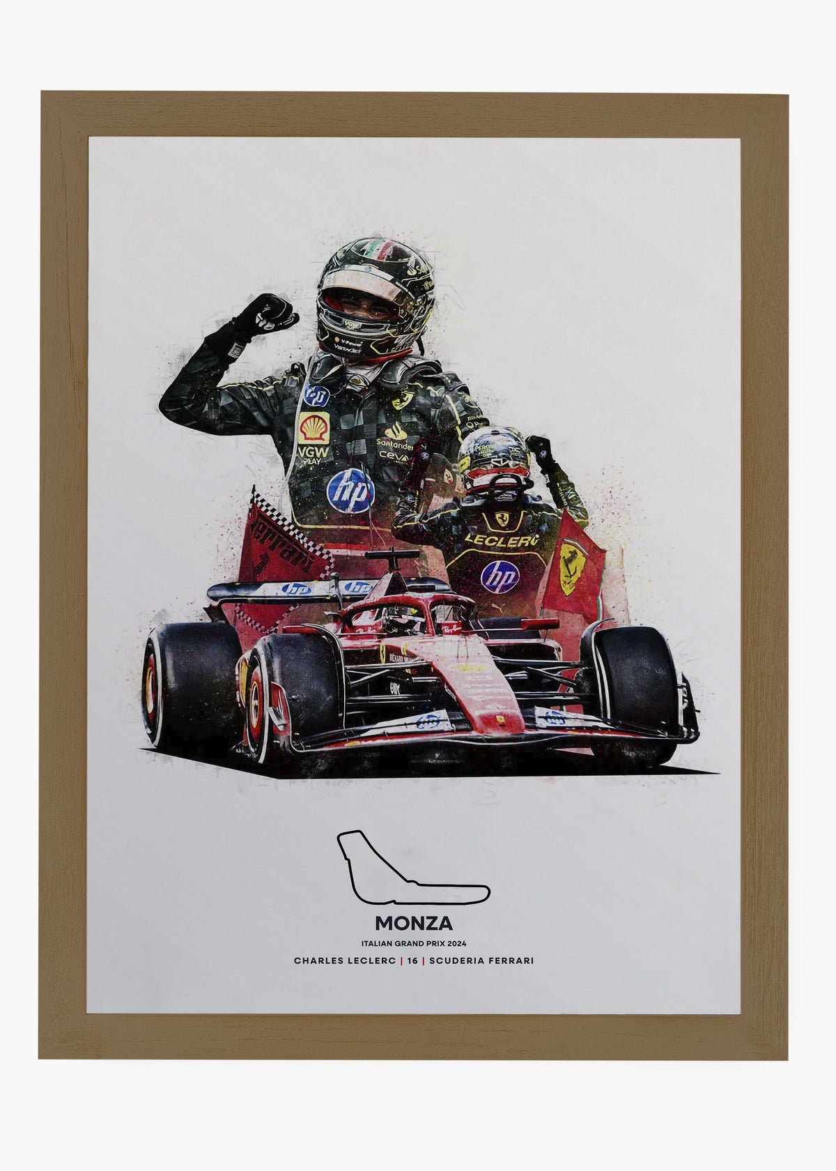 Quadro decorativo Charles Leclerc Monza 2024 — arte de automobilismo para parede | Cübe Quadros