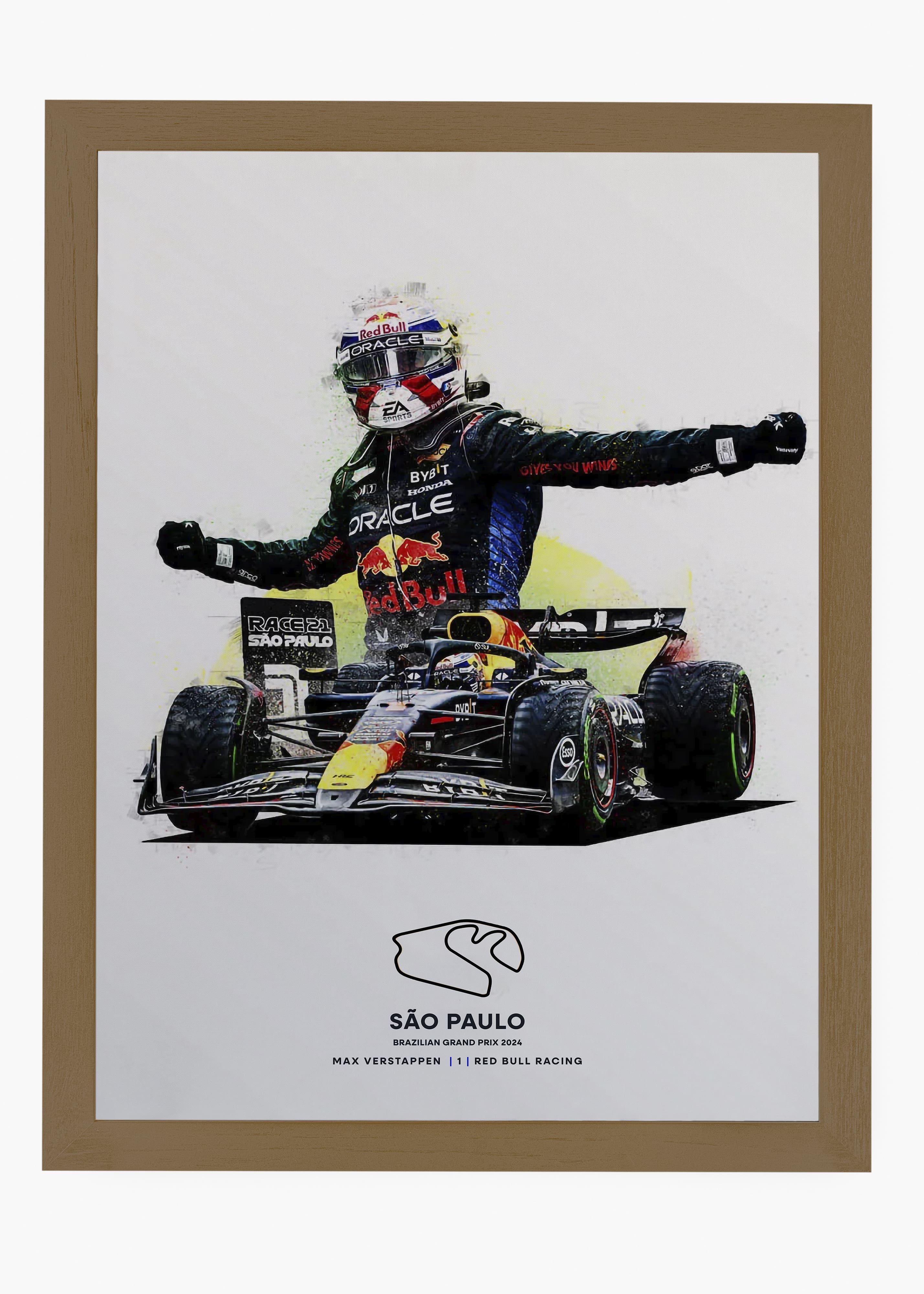 Quadro decorativo Max Verstappen São Paulo 2024 — arte de automobilismo para parede | Cübe Quadros