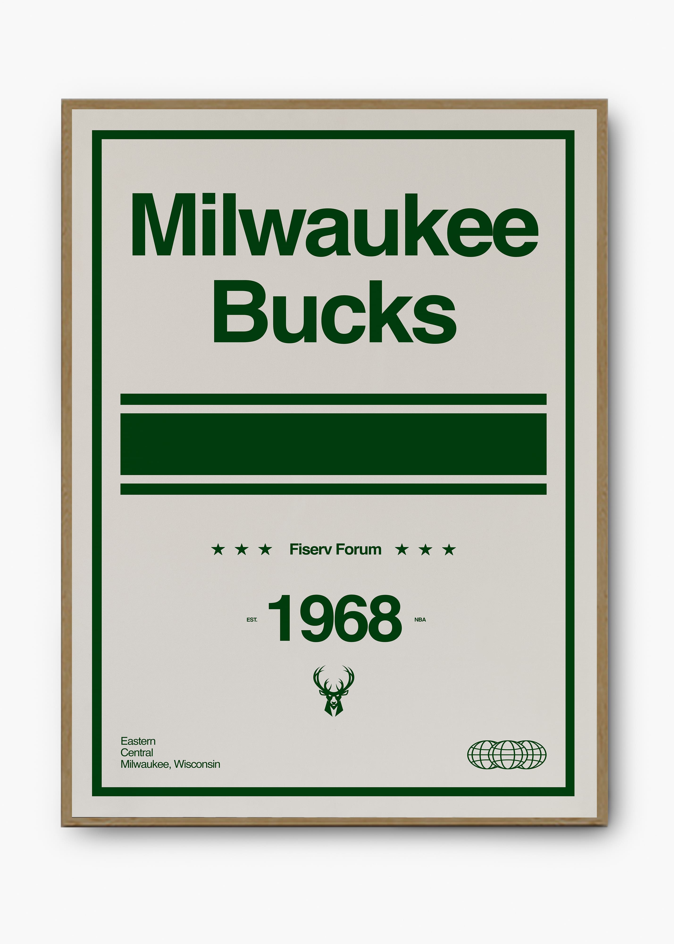 Quadro decorativo NBA Milwaukee Bucks — arte de basquete para parede | Cübe Quadros