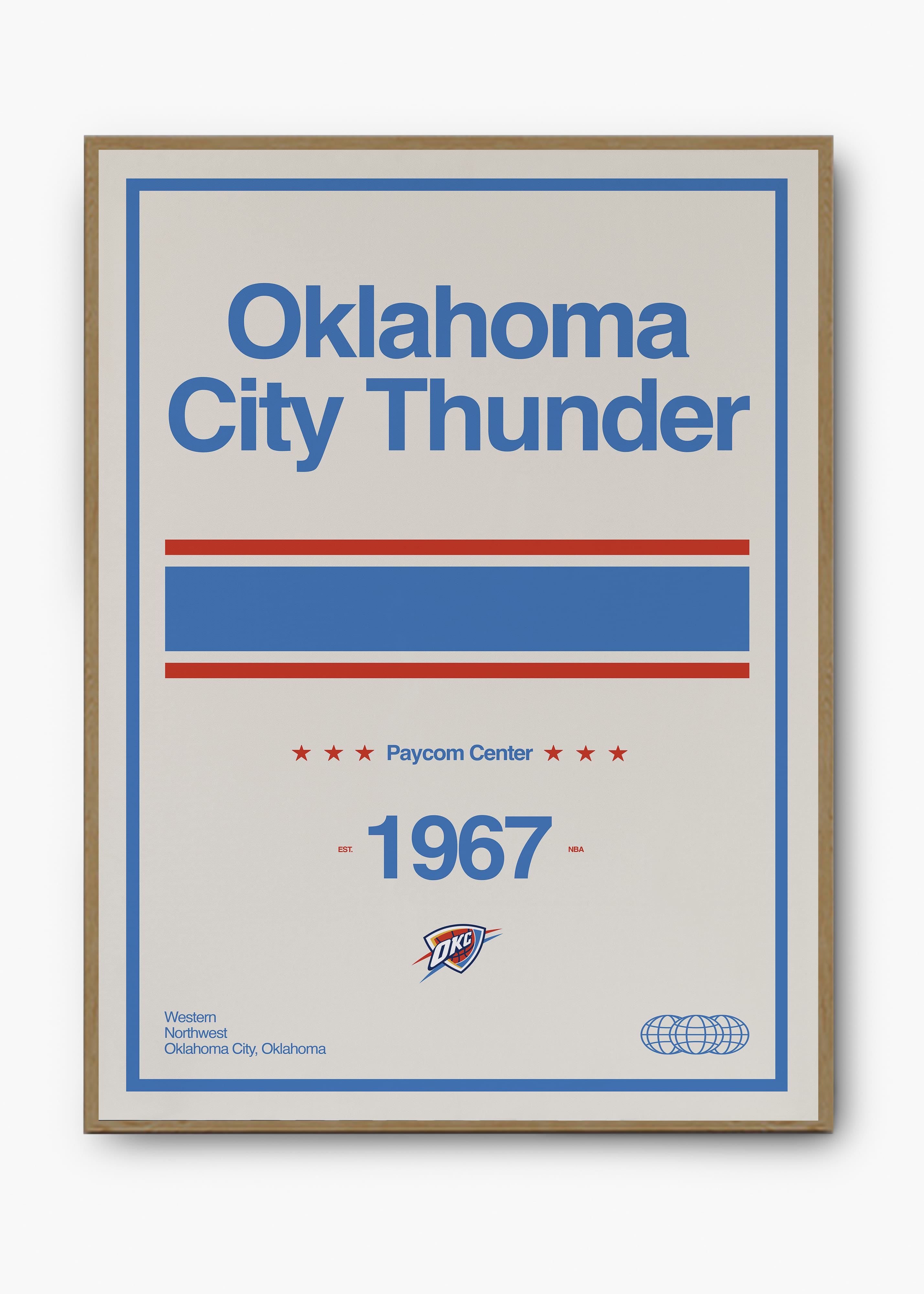 Quadro decorativo NBA Oklahoma City Thunder — arte de basquete para parede | Cübe Quadros