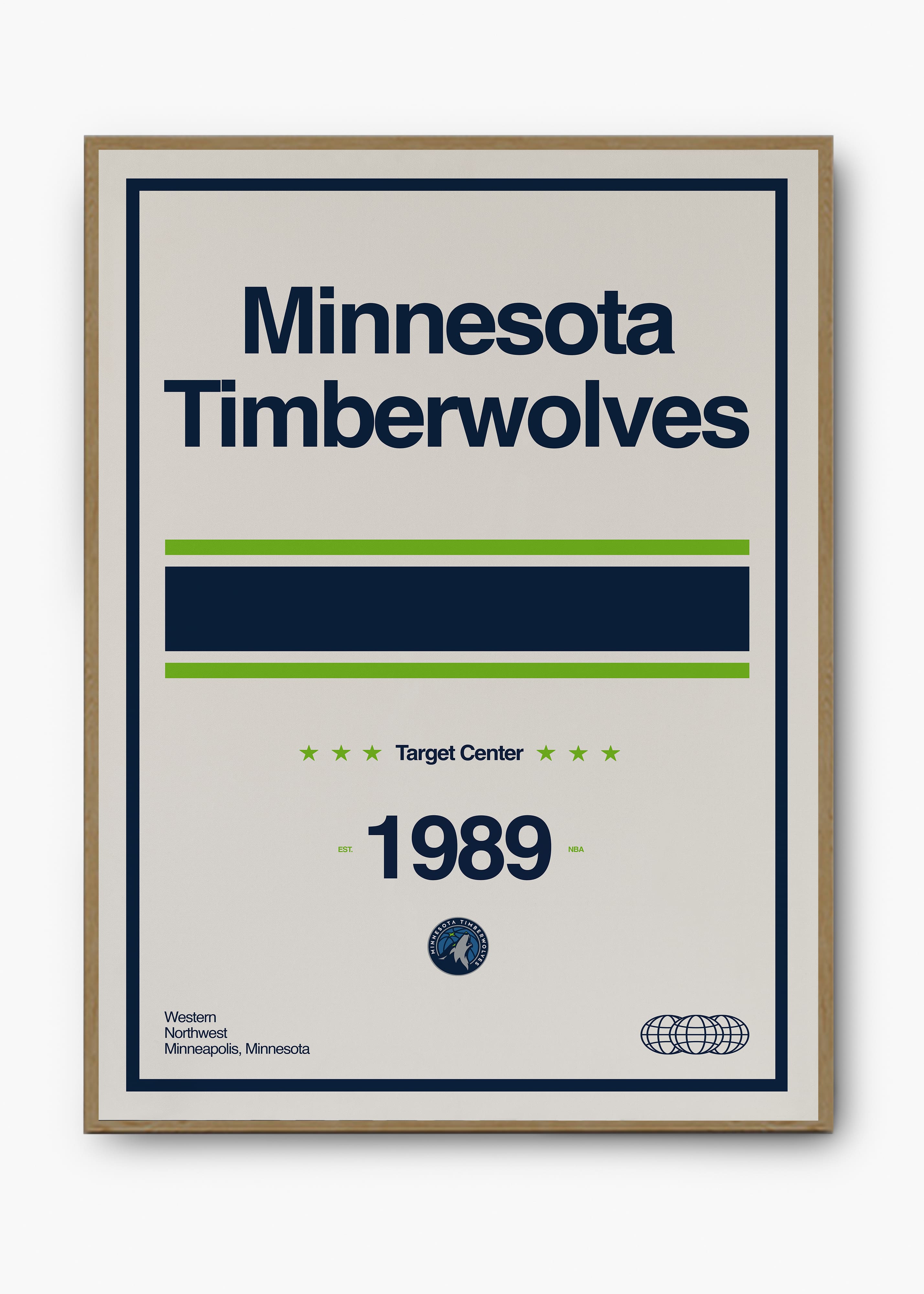 Quadro decorativo NBA Minnesota Timberwolves — arte de basquete para parede | Cübe Quadros