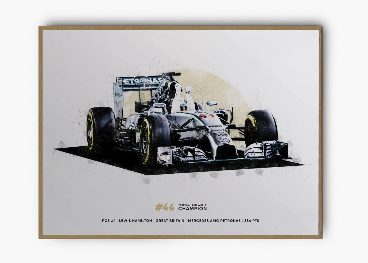 Quadro decorativo Lewis Hamilton 2014 World Champion — arte de automobilismo para parede | Cübe Quadros