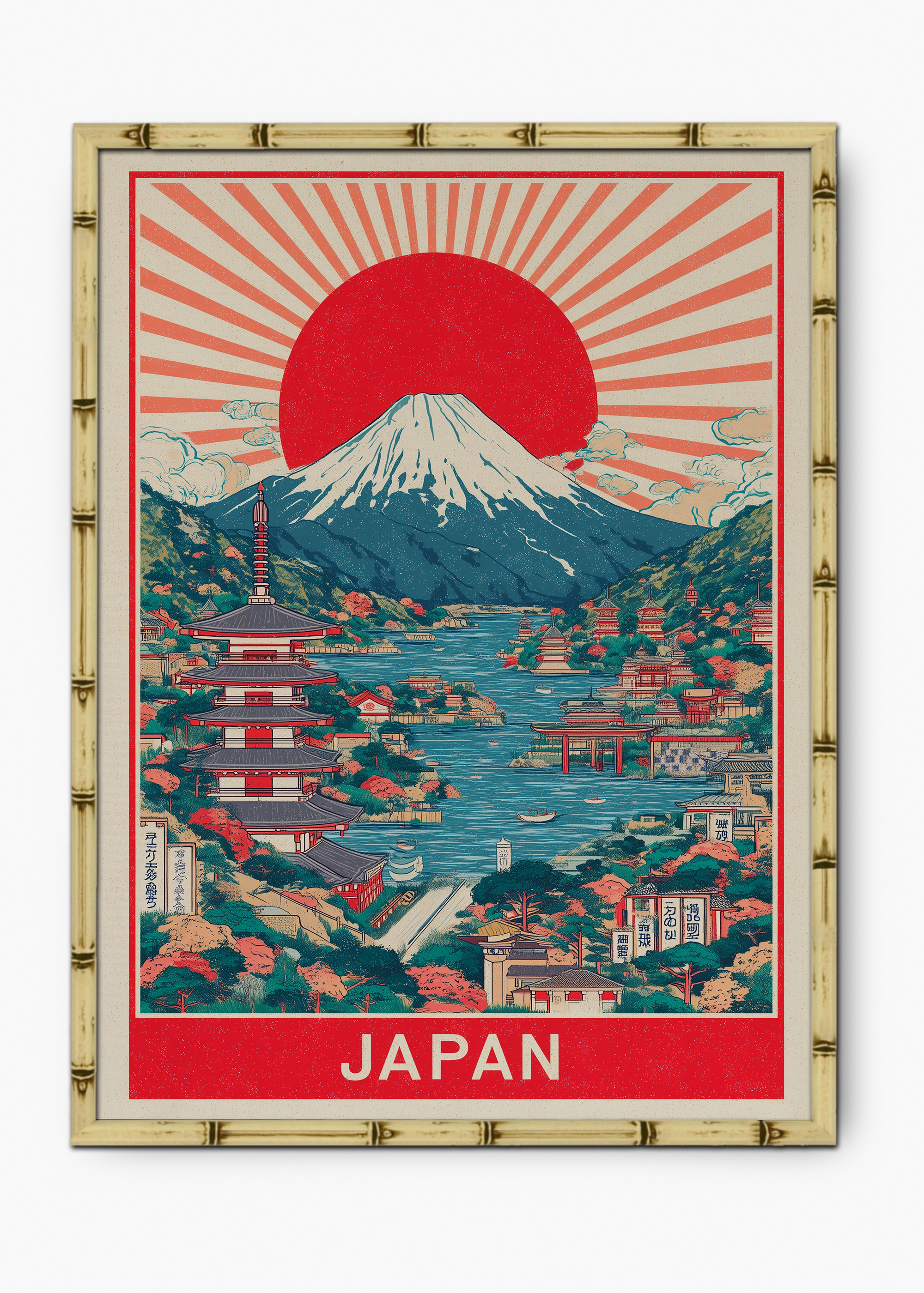 Quadro Japonês Sun Edição Especial Bamboo - Moldura Natural