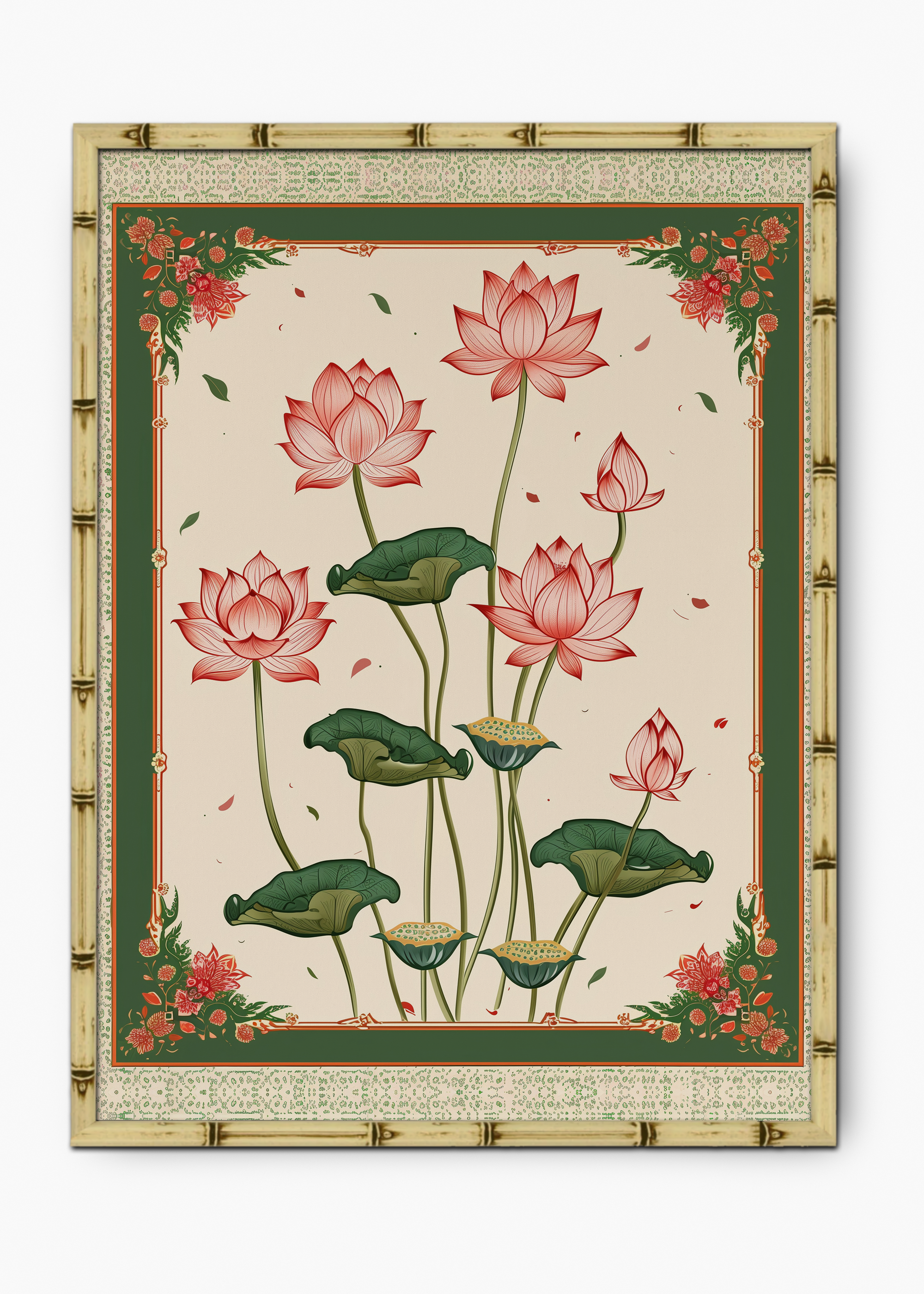 Quadro Japonês Lotus Edição Especial Bamboo - Moldura Natural