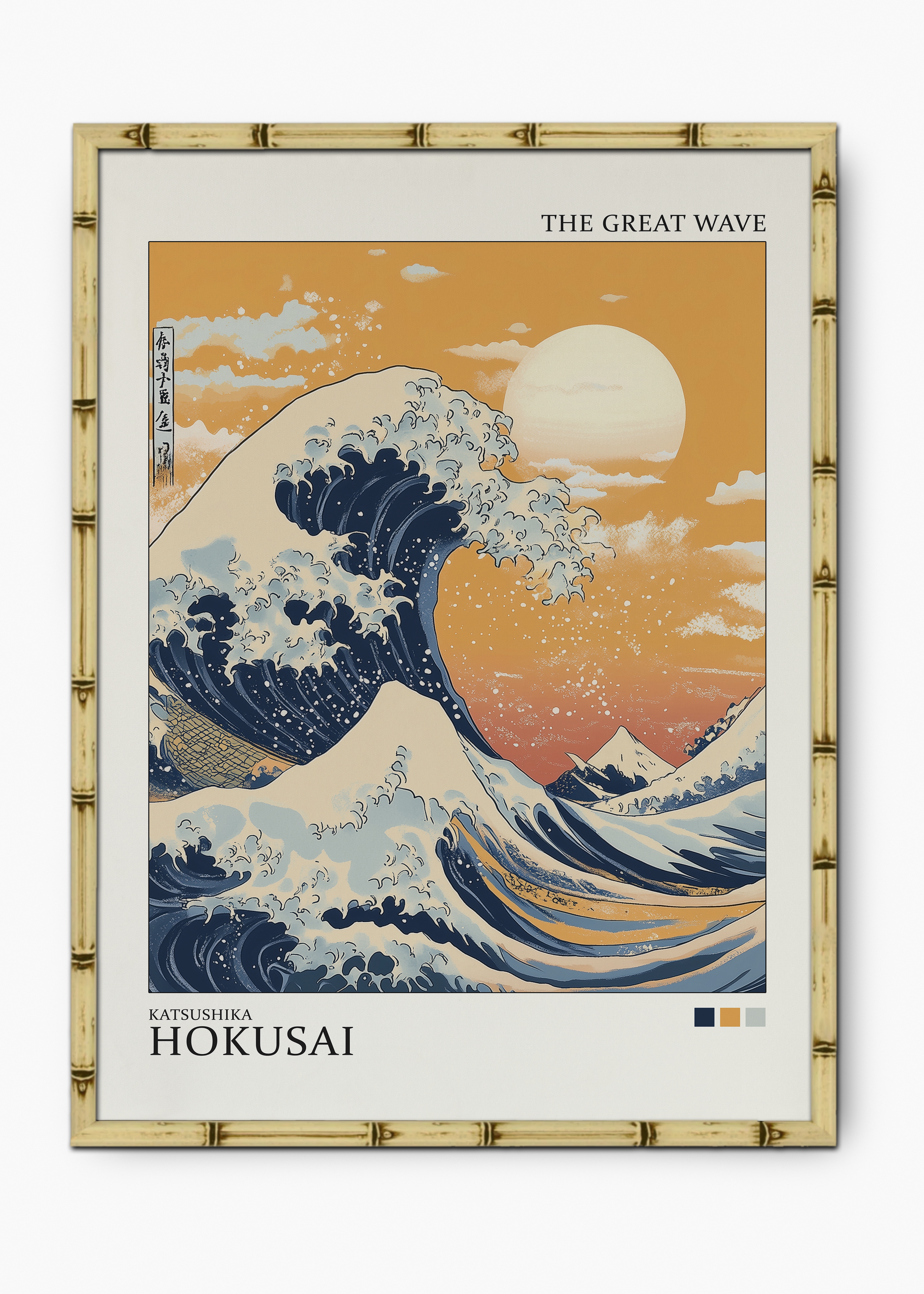 Quadro Japonês Hokusai Wave Edição Especial Bamboo - Moldura Natural