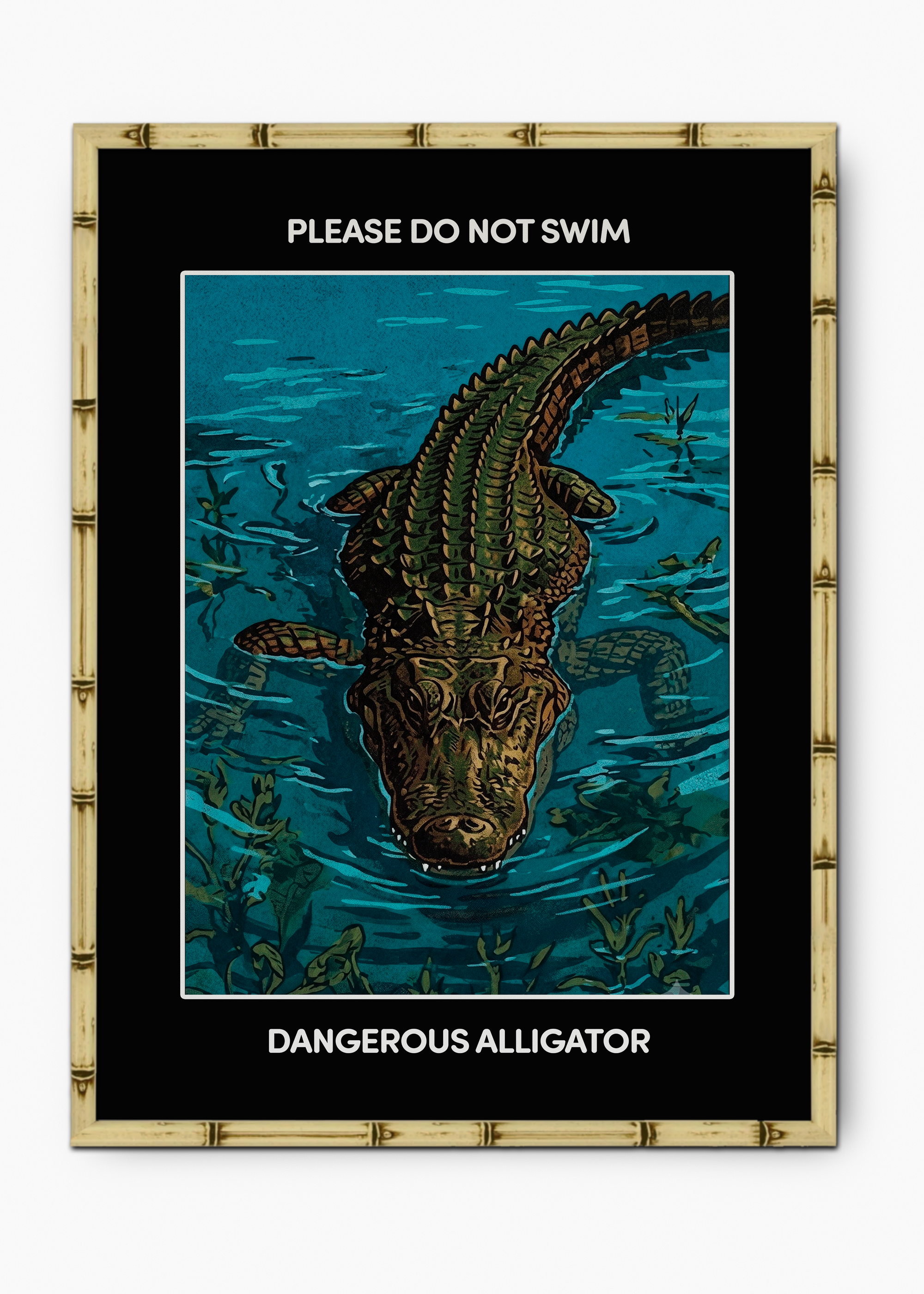 Quadro Do Not Swim Edição Especial Bamboo - Moldura Natural