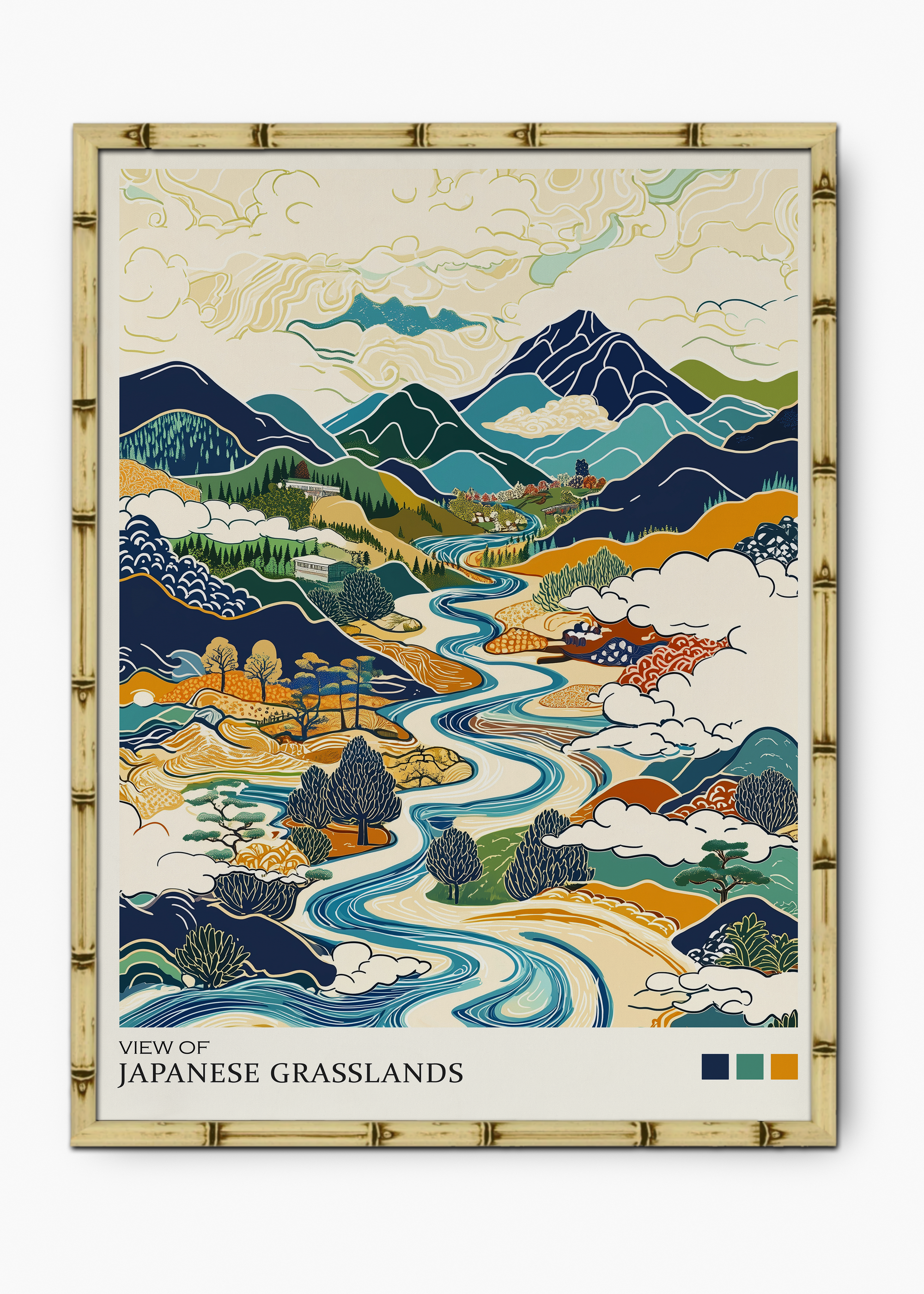 Quadro Japonês GrassLands Edição Especial Bamboo - Moldura Natural