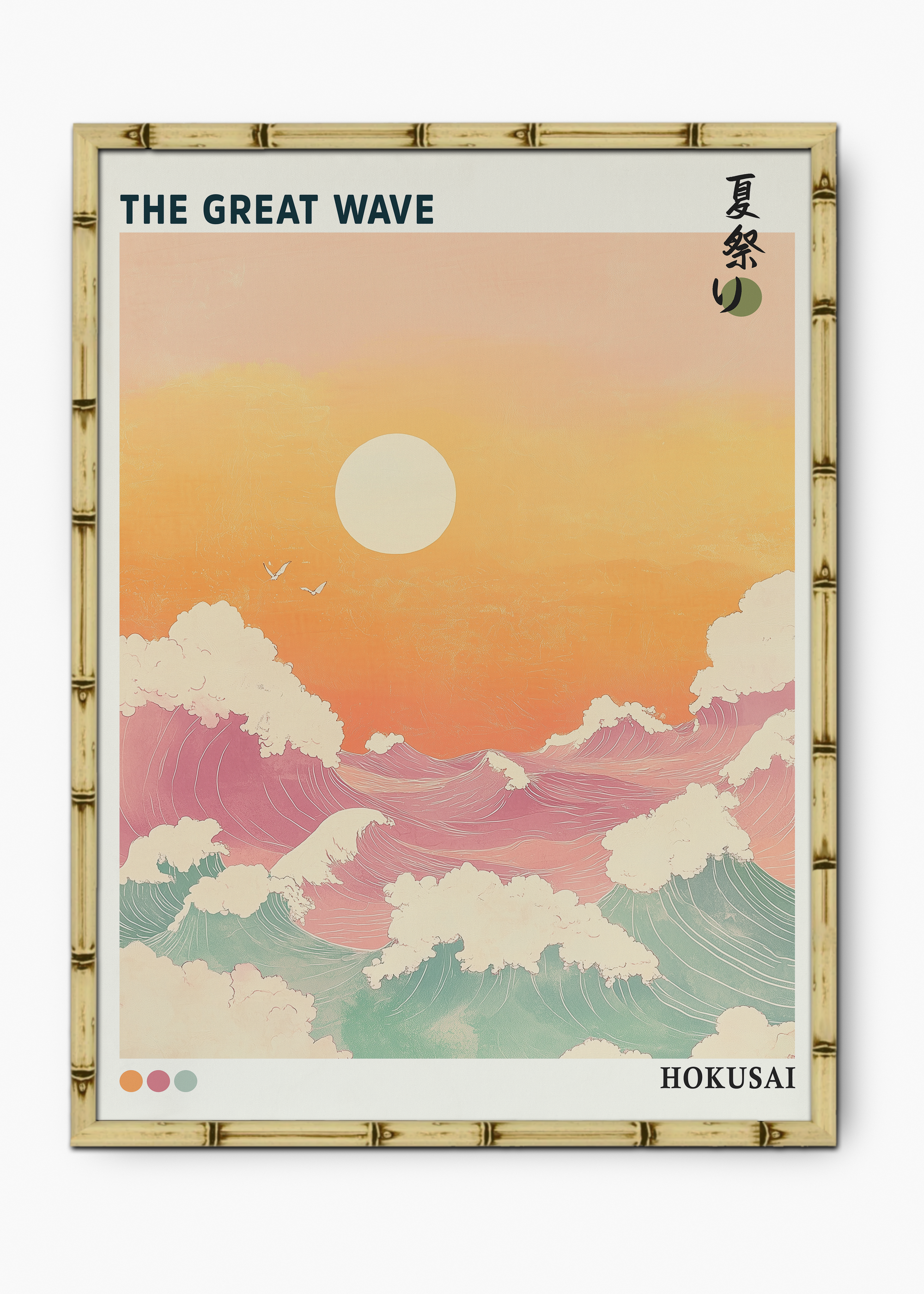 Quadro Japonês The Great Wave Edição Especial Bamboo - Moldura Natural