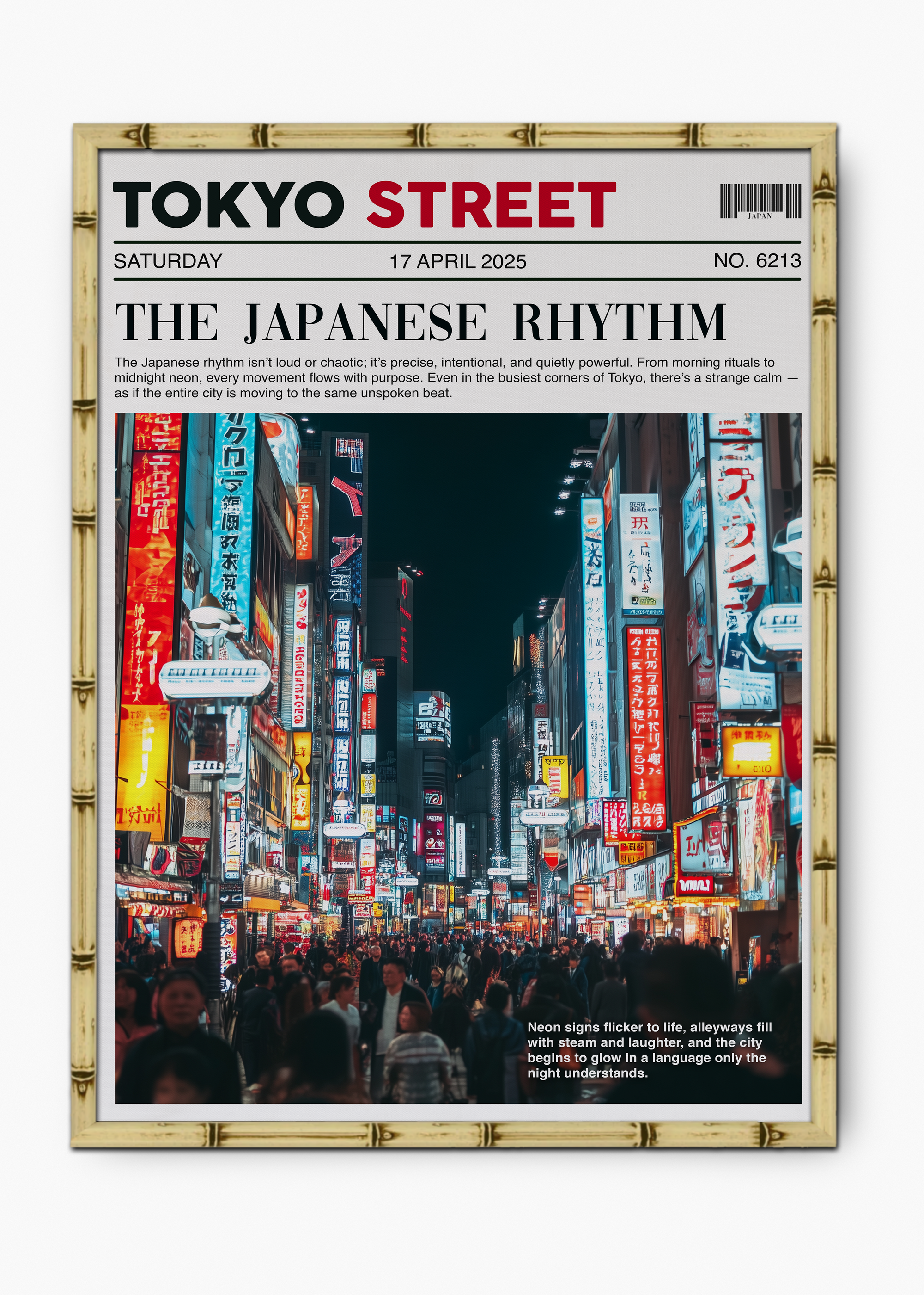 Quadro Japonês Tokyo Street Edição Especial Bamboo - Moldura Natural