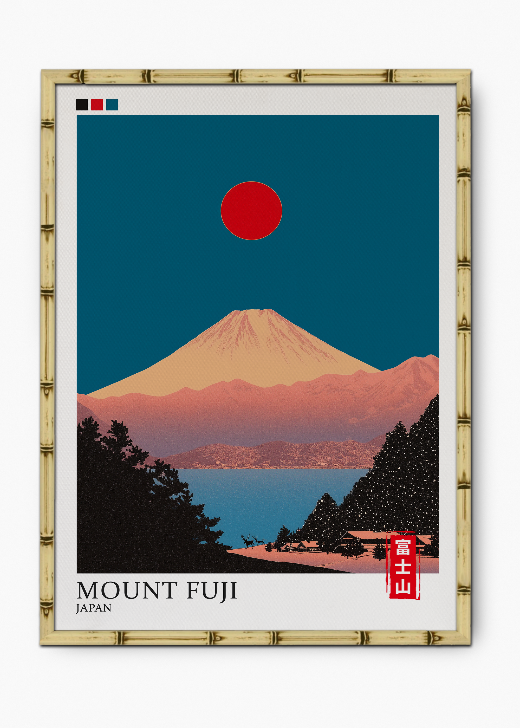 Quadro Japonês Mount Fuji Edição Especial Bamboo - Moldura Natural