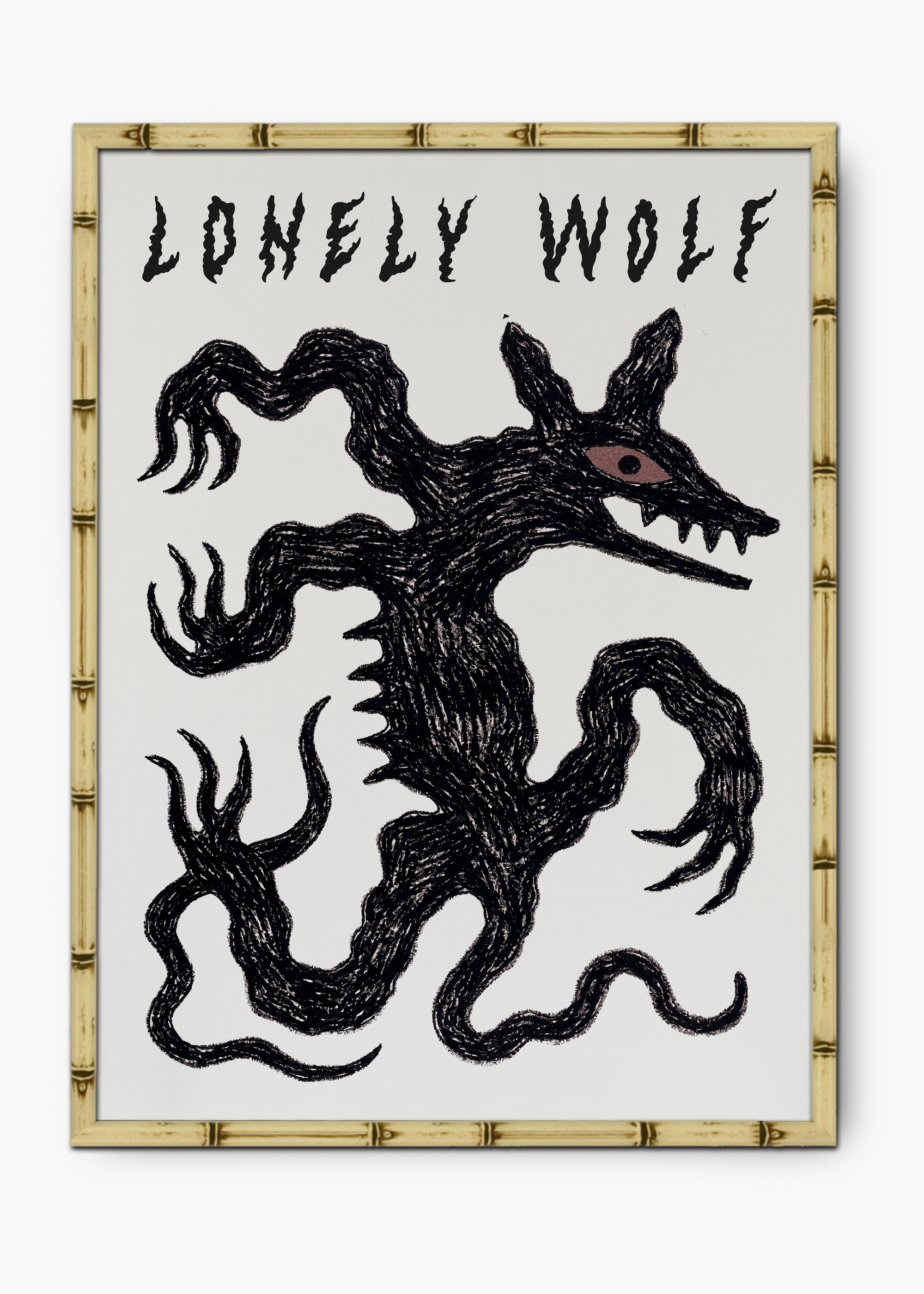 Quadro Lonely Wolf Edição Especial Bamboo - Moldura Natural