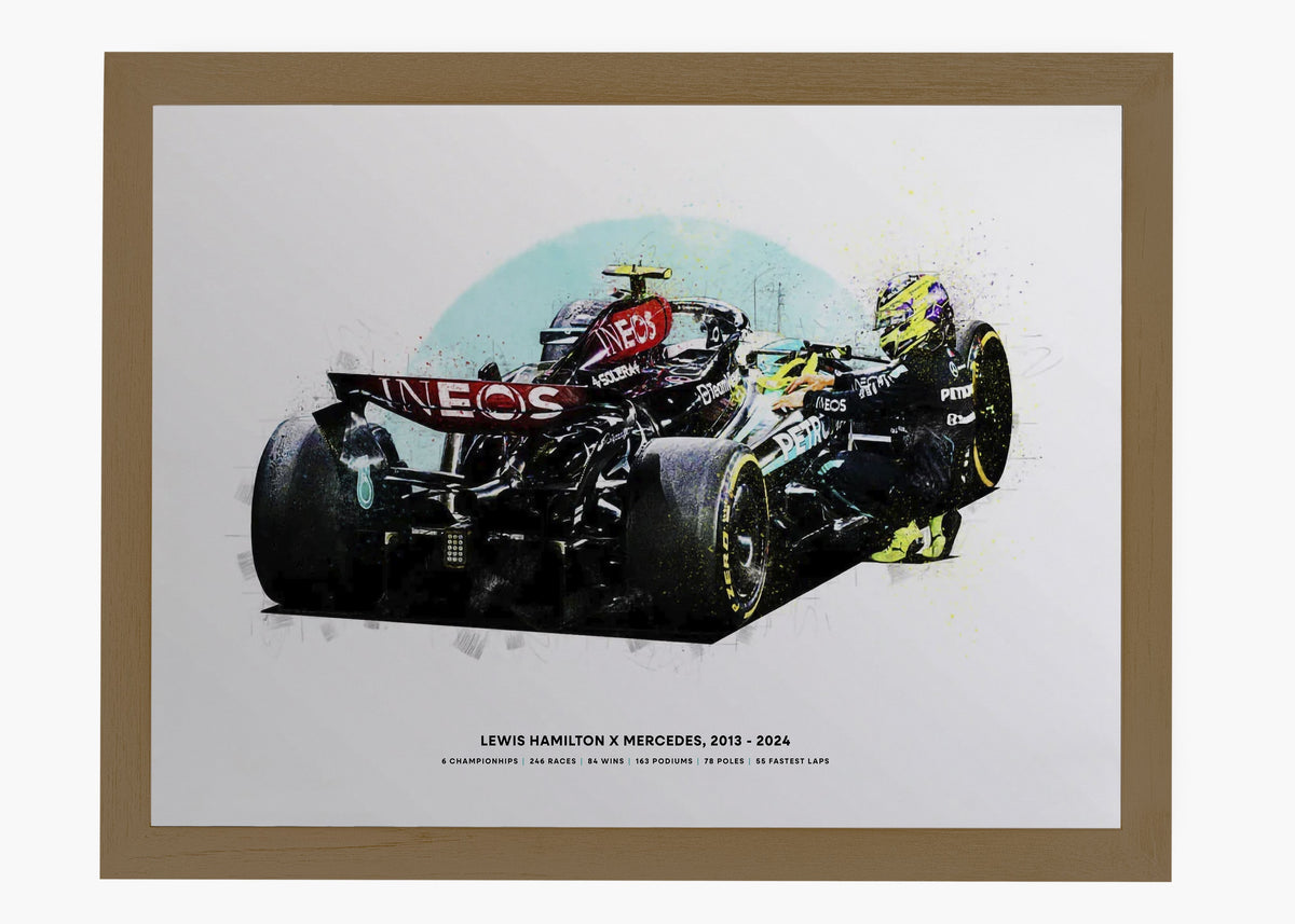 Quadro decorativo Lewis Hamilton Mercedes Last Race — arte de automobilismo para parede | Cübe Quadros