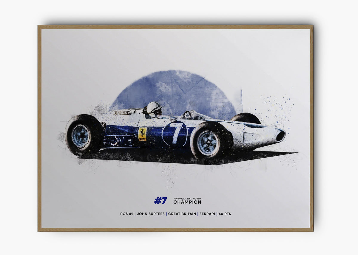 Quadro decorativo John Surtees 1964 World Champion — arte de automobilismo para parede | Cübe Quadros