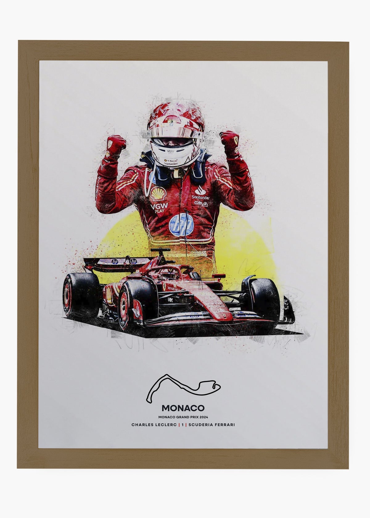Quadro decorativo Charles Leclerc Mônaco 2024 — arte de automobilismo para parede | Cübe Quadros