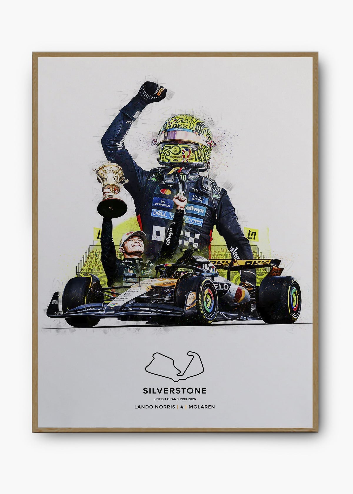 Quadro decorativo Lando Norris Silverstone 2025 — arte de automobilismo para parede | Cübe Quadros