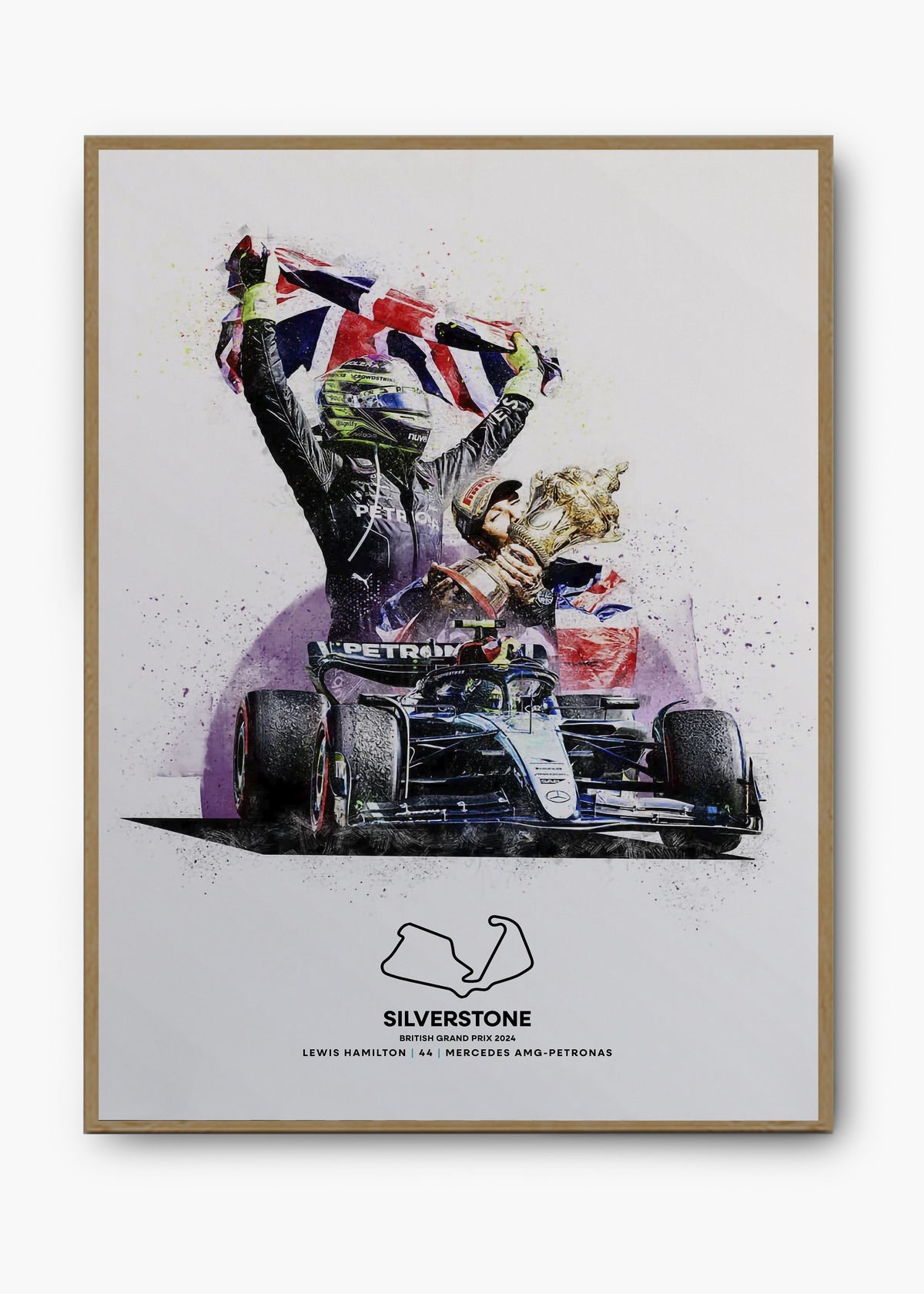 Quadro decorativo Lewis Hamilton Silverstone 2024 — arte de automobilismo para parede | Cübe Quadros