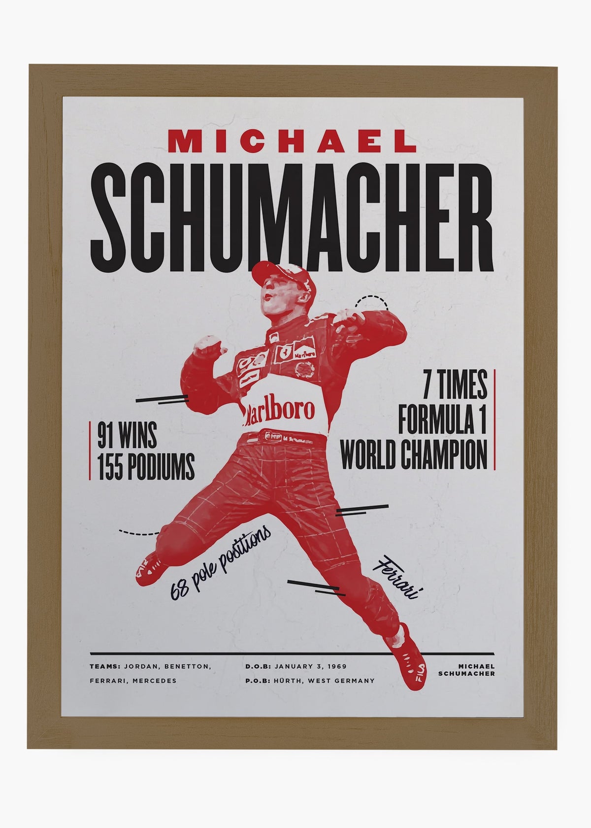 Quadro decorativo Michael Schumacher — arte de automobilismo para parede | Cübe Quadros