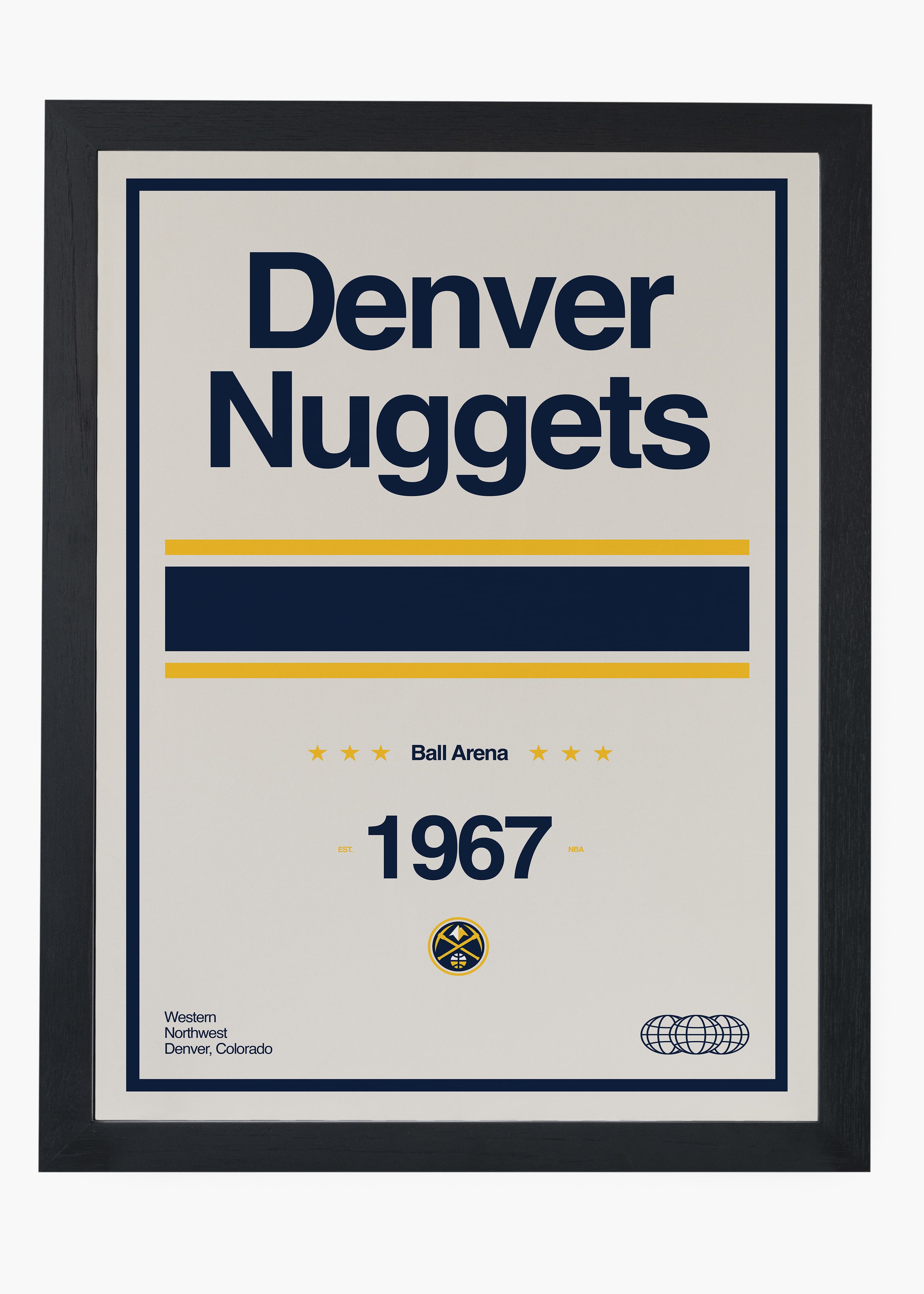 Quadro decorativo NBA Denver Nuggets — arte de basquete para parede | Cübe Quadros