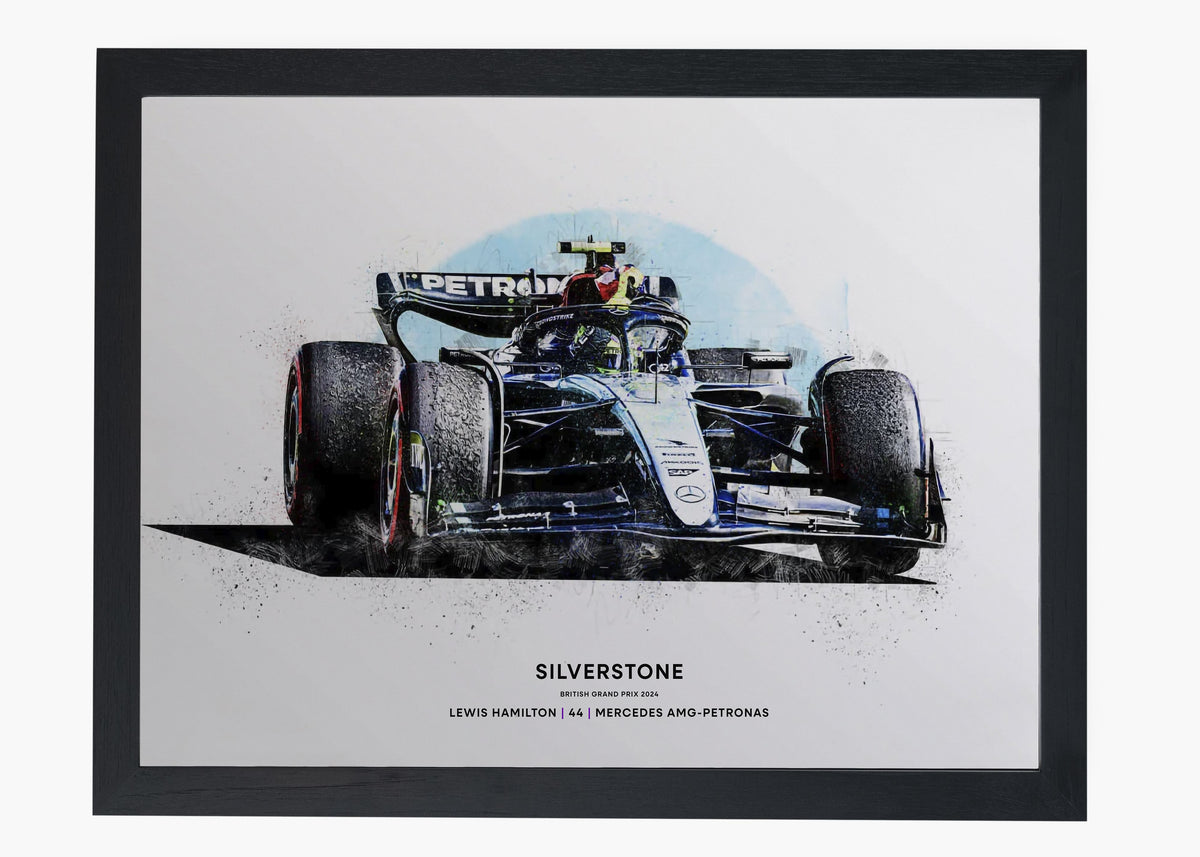 Quadro decorativo Lewis Hamilton Silverstone 2024 II — arte de automobilismo para parede | Cübe Quadros