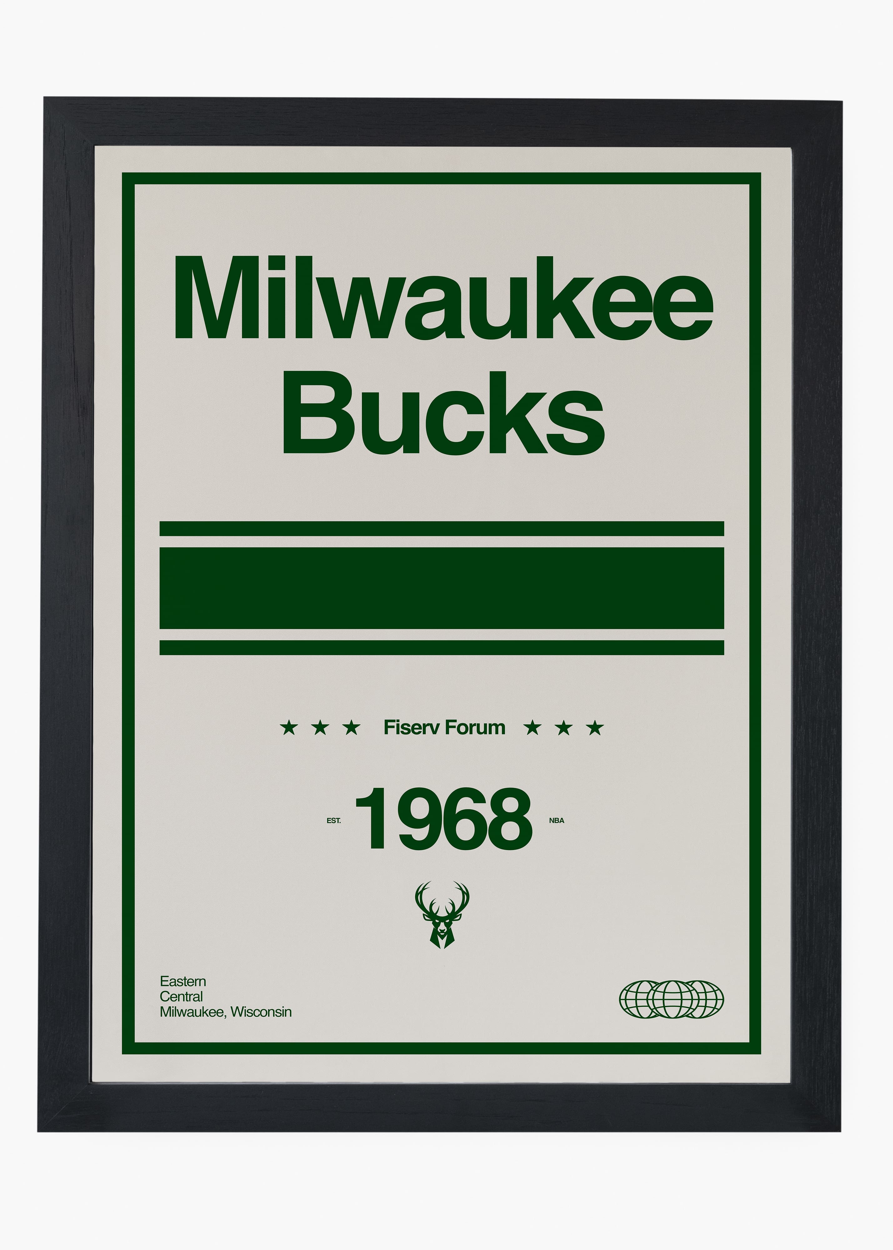Quadro decorativo NBA Milwaukee Bucks — arte de basquete para parede | Cübe Quadros