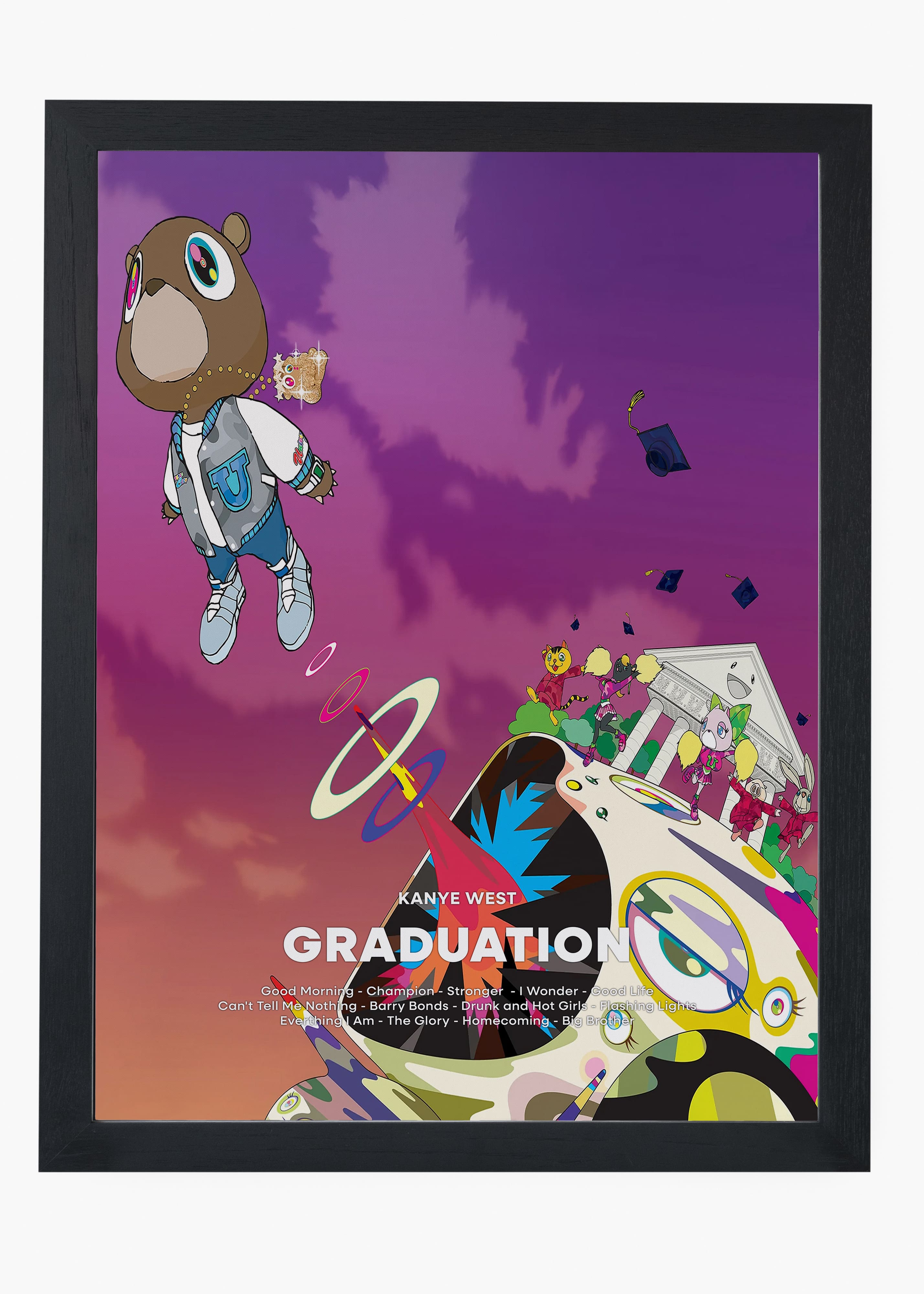 Quadro decorativo Kanye West Graduation — arte de rap para parede | Cübe Quadros