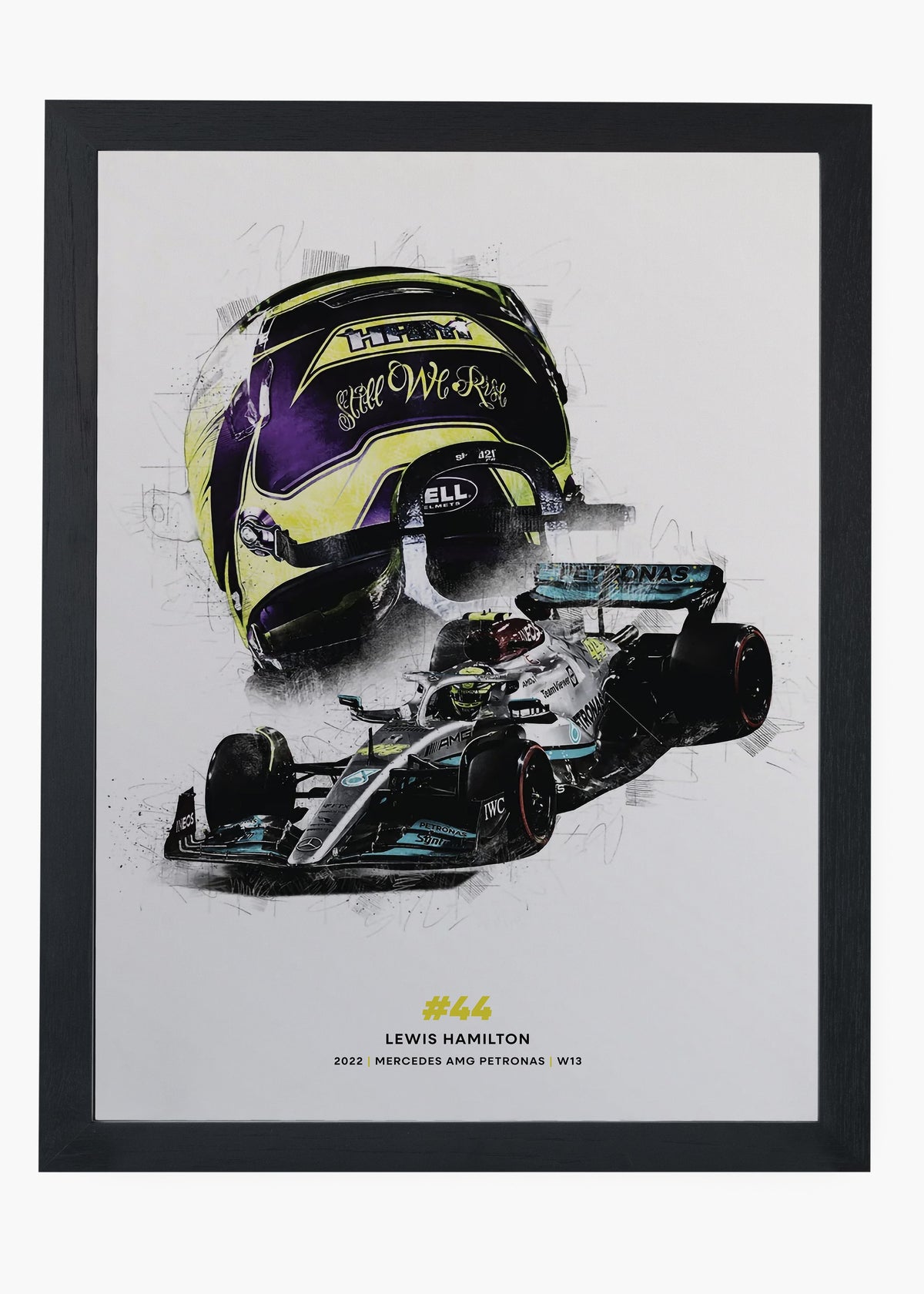 Quadro decorativo Lewis Hamilton Still We Rise — arte de automobilismo para parede | Cübe Quadros