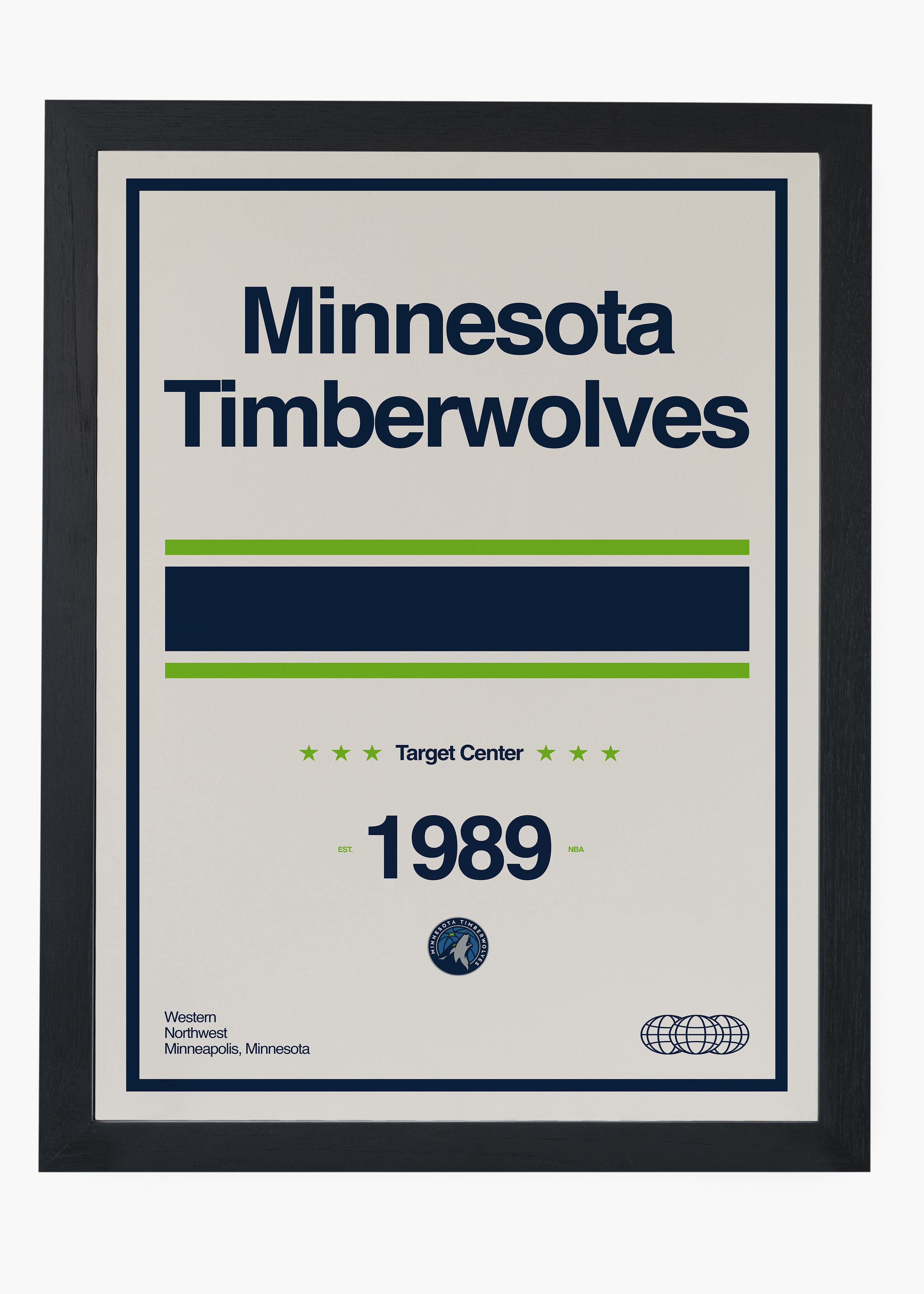Quadro decorativo NBA Minnesota Timberwolves — arte de basquete para parede | Cübe Quadros