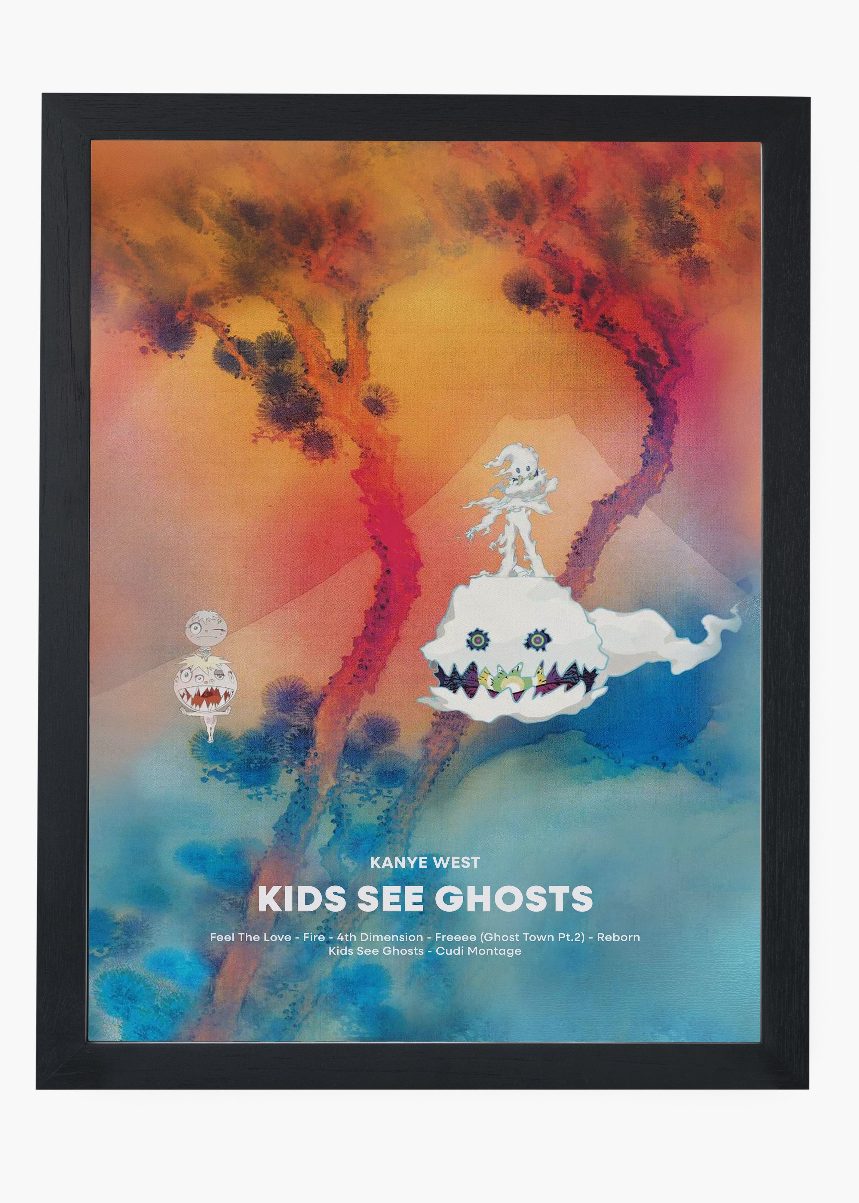Quadro decorativo Kanye West Kids See Ghost — arte de rap para parede | Cübe Quadros